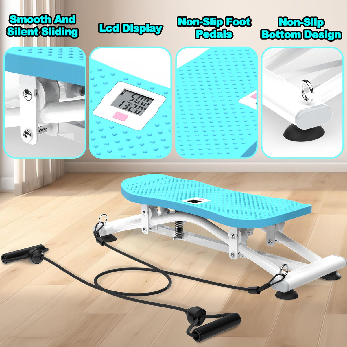 Balance Board with Resistance Bands 300LBS Sliding Ski - HSUFLWS Official Imagery - 8