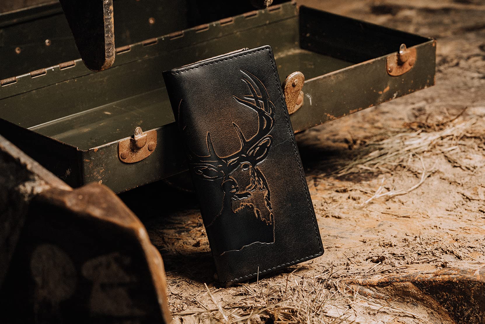 House of Jack Co. Deer Long Bifold Rodeo Wallet, Hunting Wallet, Black