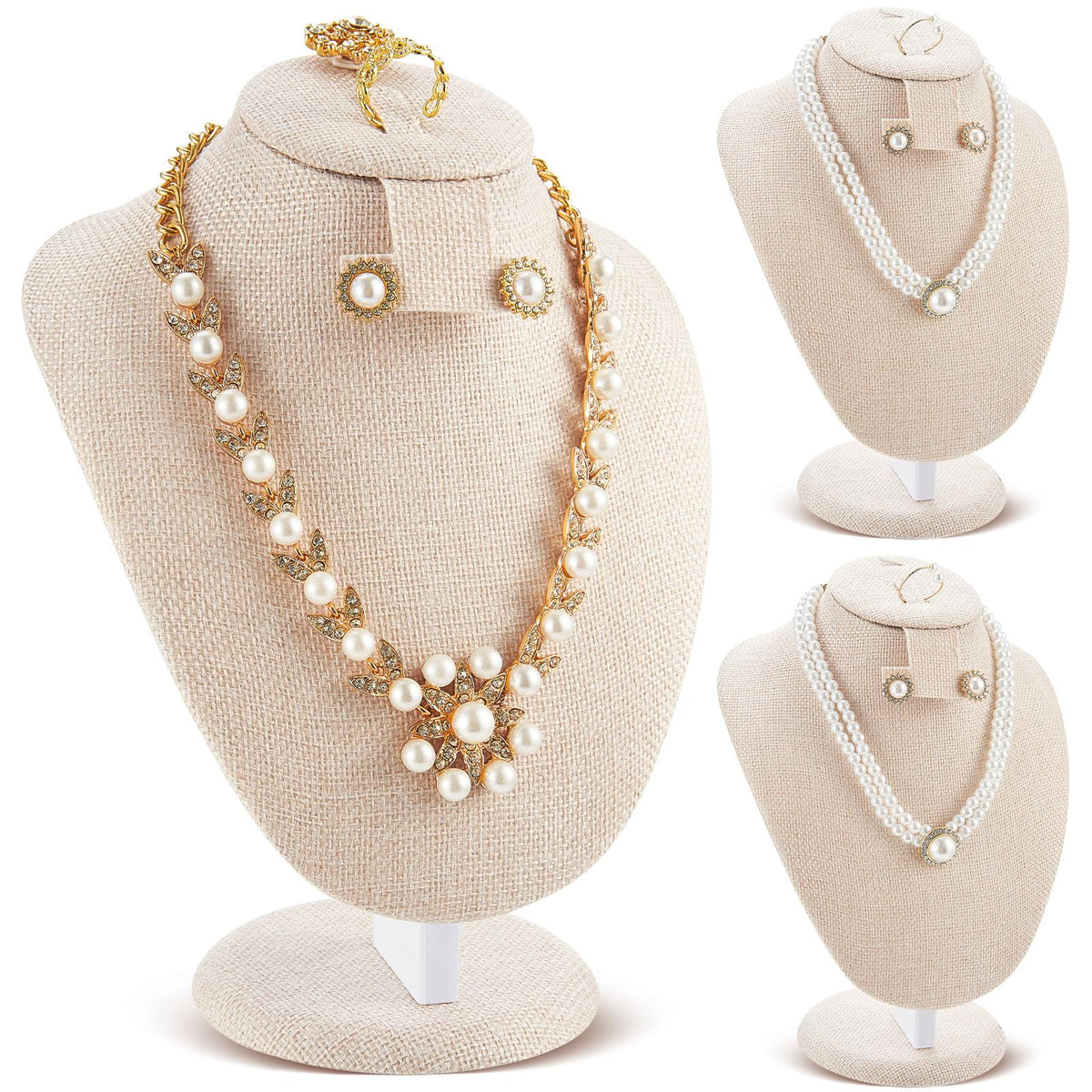 Youyole 3 Pcs Linen Velvet Necklace Display Stand Bust Linen - Youyole Official Imagery - 1