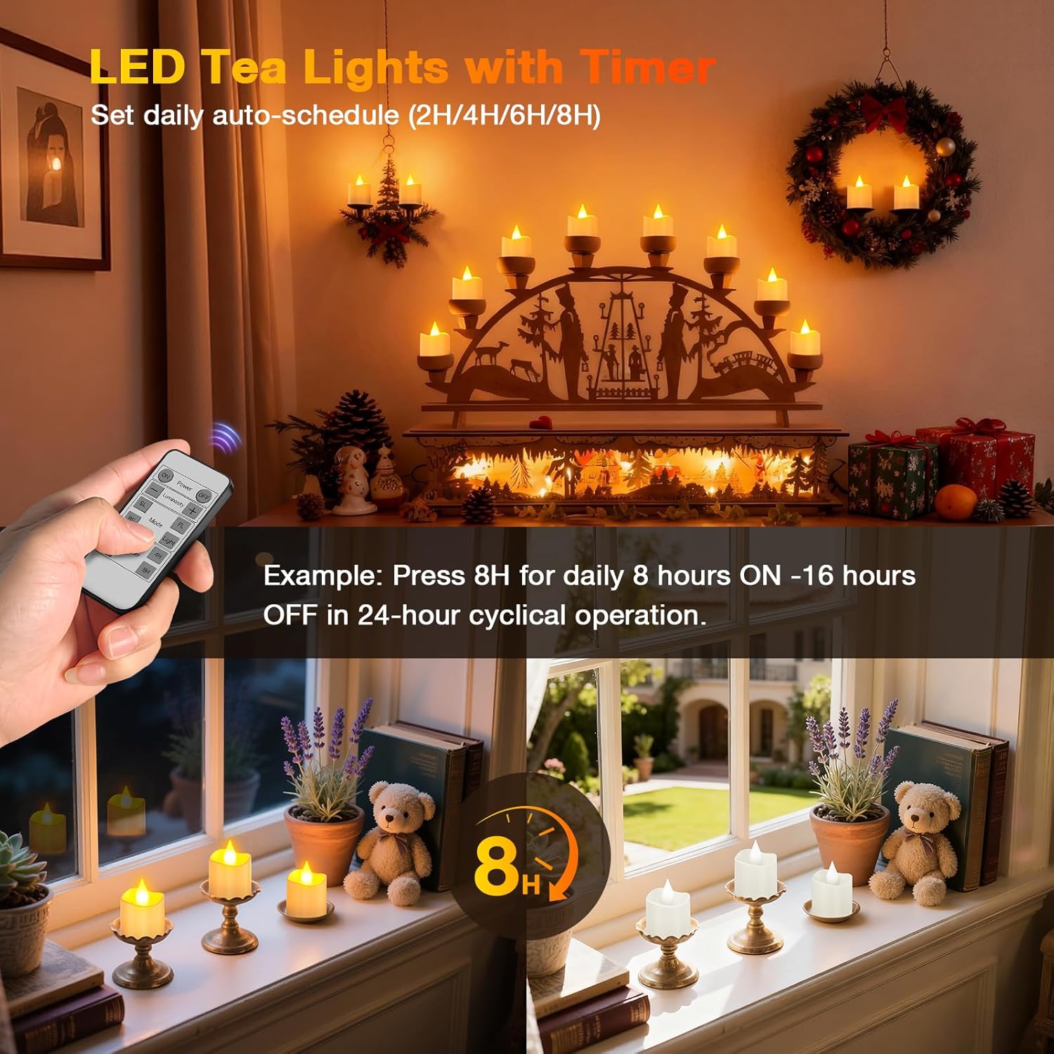 Yme rechargeable tea lights candles with charger and storage base, 12-pack, battery-operated LED tea lights for ambiance and decor.
