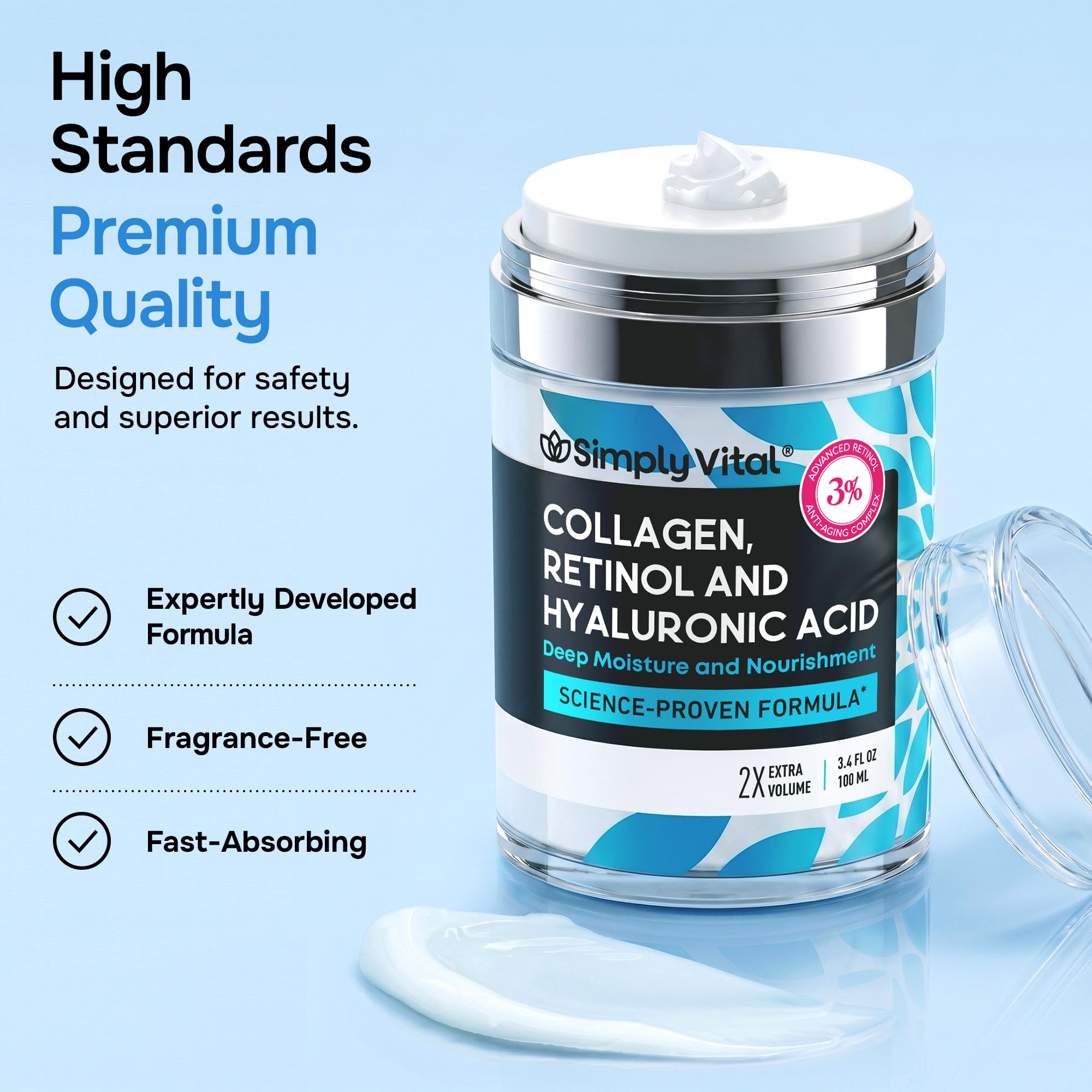 SimplyVital Face Moisturizer Retinol Collagen Hyaluronic - SimplyVital Official Product Imagery - 7