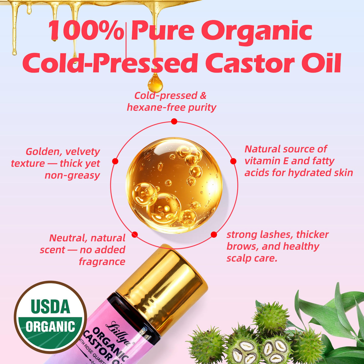 Organic Castor Oil Roll On with Rose Quartz Cold Pressed 1 - Liillya Official Imagery - 5