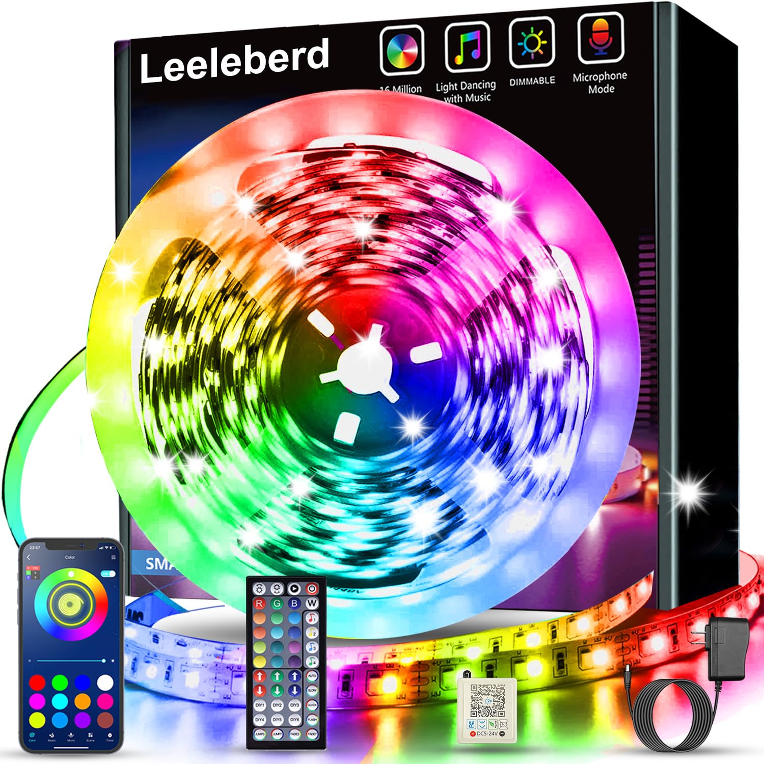 Leeleberd Led Lights for Bedroom 100 ft   Music Sync Color Changing RGB Led Stri - Leeleberd Official Product View 10