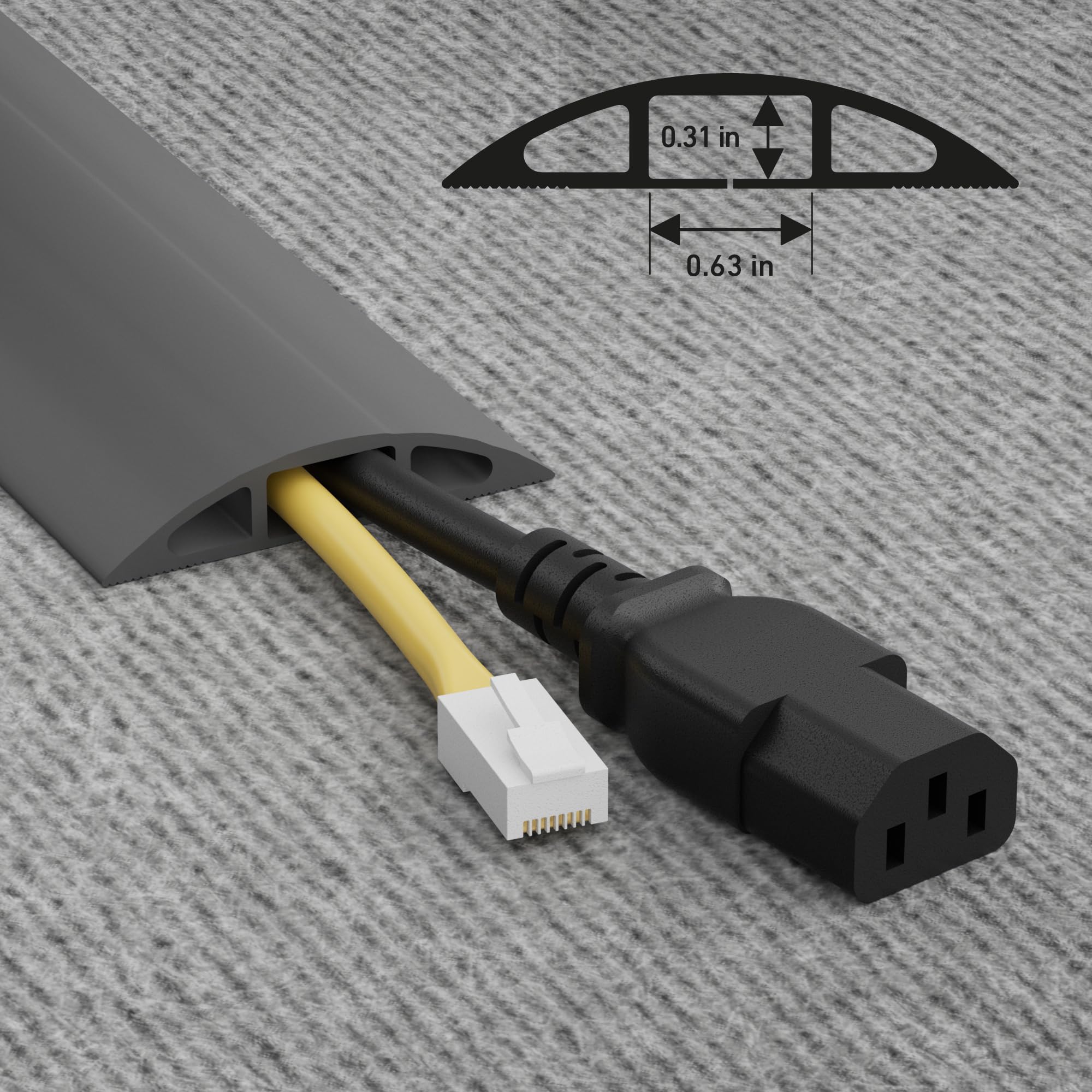 Gray D-Line cable protector cover with 1 channel, 6 ft length, 1/2 inch height, and 2-3/8 inch width for cord management.