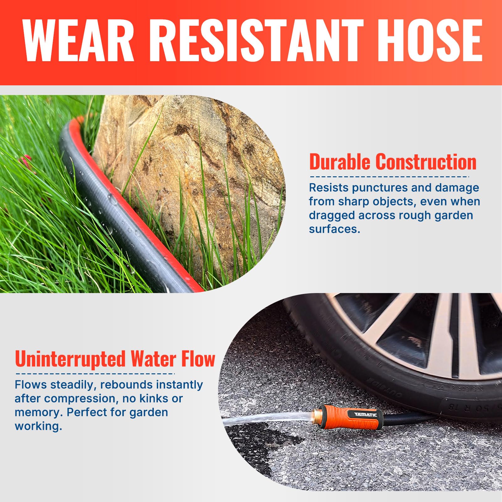 YAMATIC 100FT Garden Hose 5/8in I.D. with 10 Function Water Hose - YAMATIC Official Product View 8