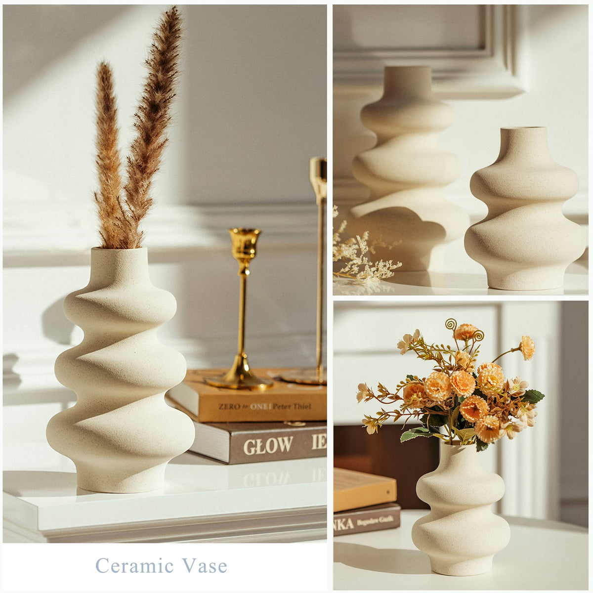 Ceramic Vases Set Boho Home Decor Vase Off White Set of 2 - Steviieden Official Imagery - 5