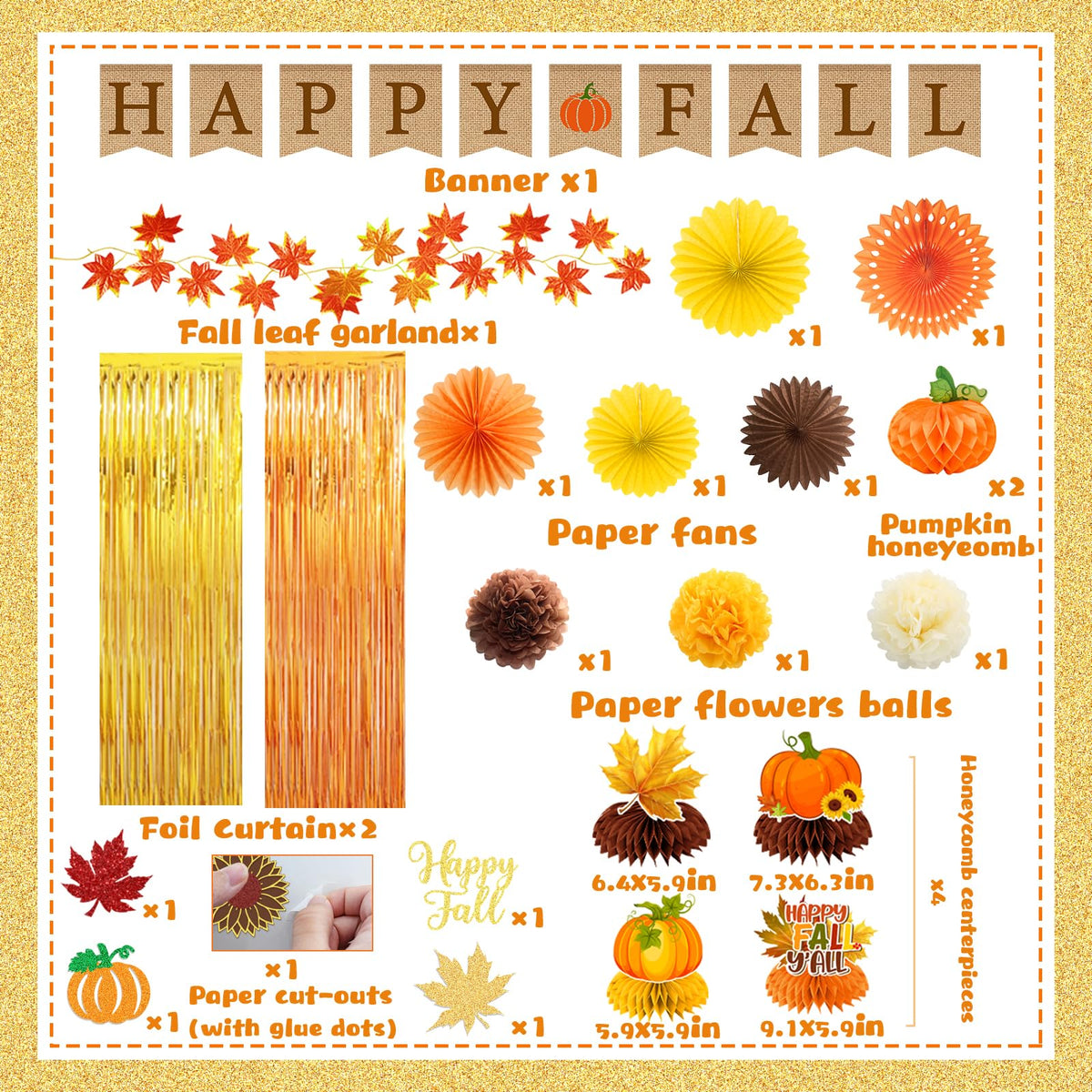 Fall Party Decorations Set Happy Fall Banner Hanging Swirls - Peghoqu Official Imagery - 6