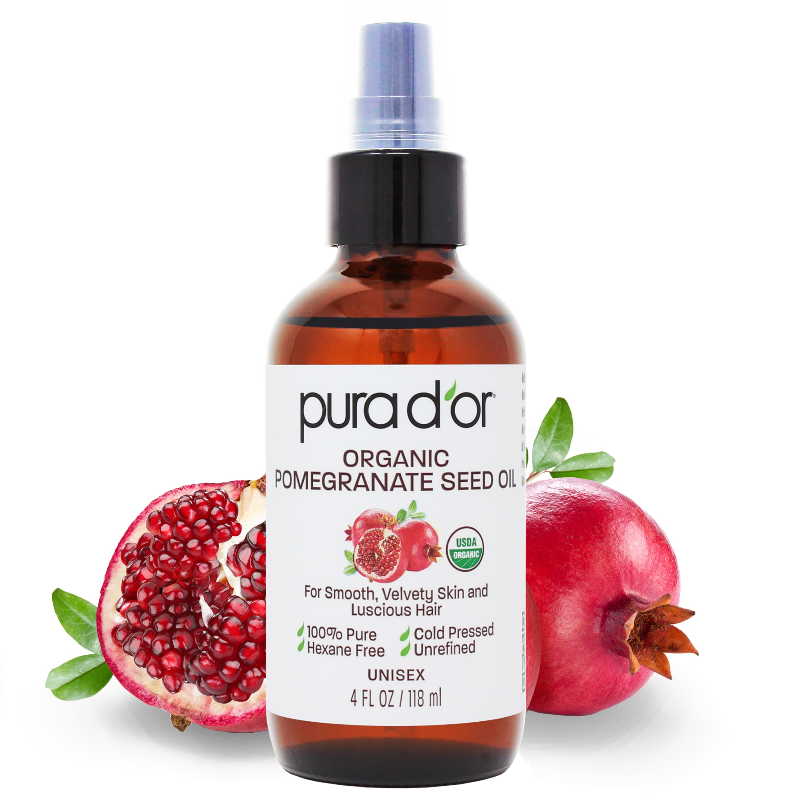 PURA D'OR ORGANIC Pomegranate Oil - 100% Pure USDA Certified Premium Grade - PURA D'OR Official Product View 2