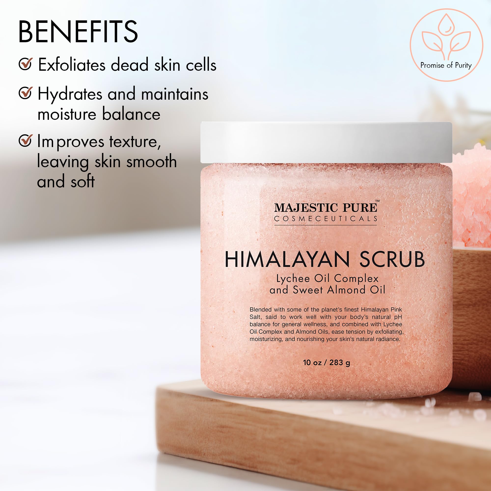 Majestic Pure Himalayan Salt Body Scrub, Lychee Oil Exfoliant - Majestic Pure Official Product View 4