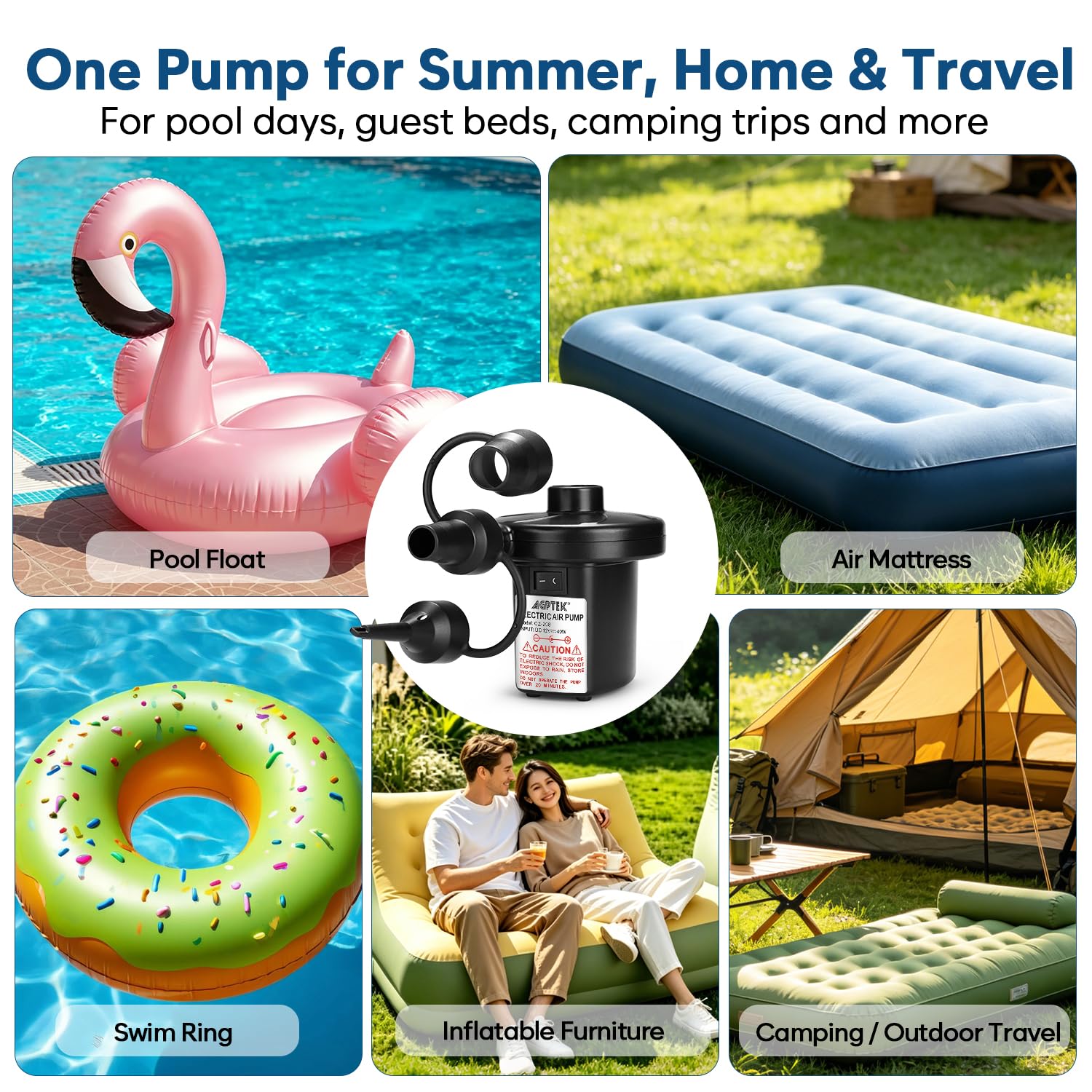 AGPTEK Electric Air Pump for Inflatables,110V AC &12V DC Inflator Defl - View 8