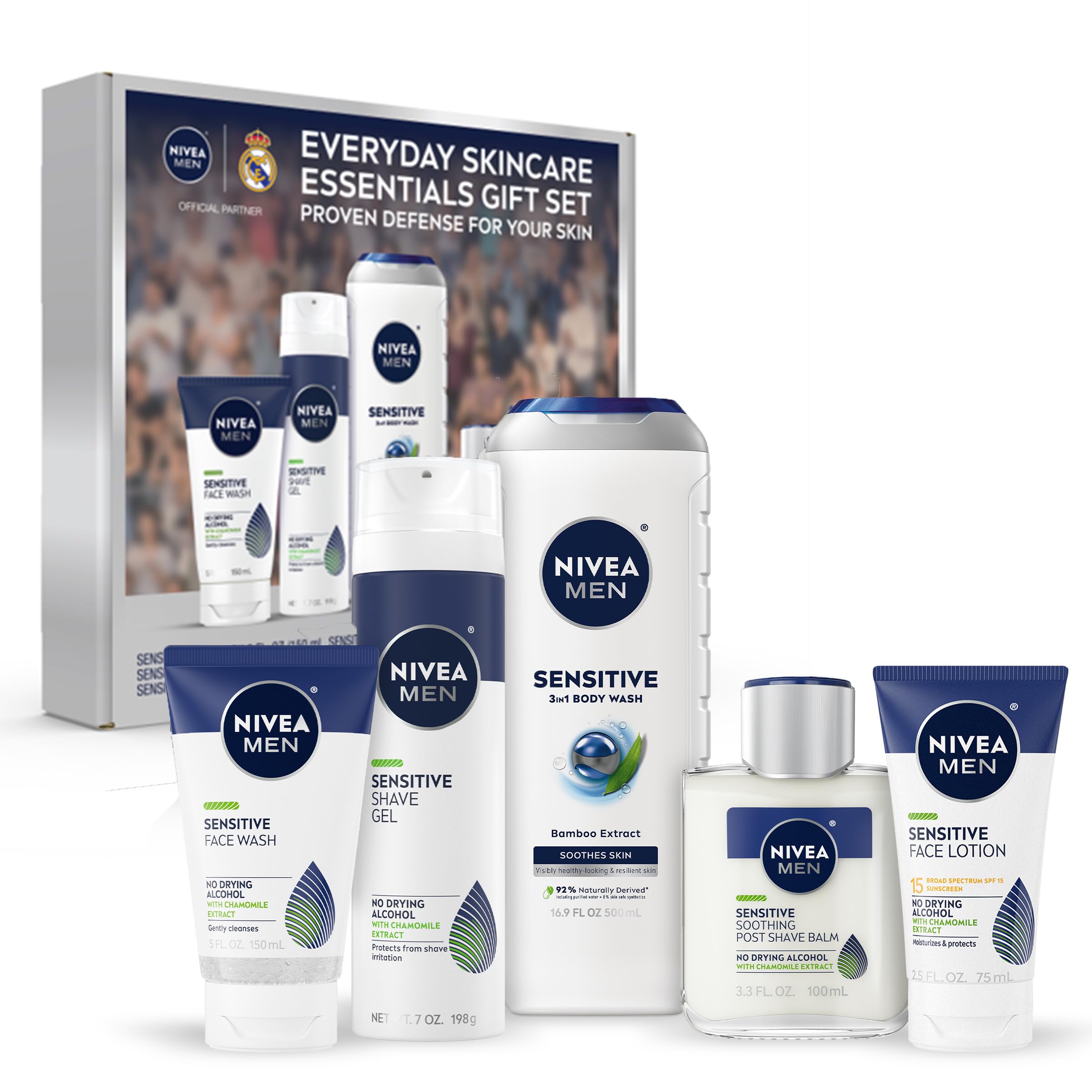 NIVEA MEN Sensitive Skin Care Set for Men, Variety Pack, 5 Items - Product Imagery