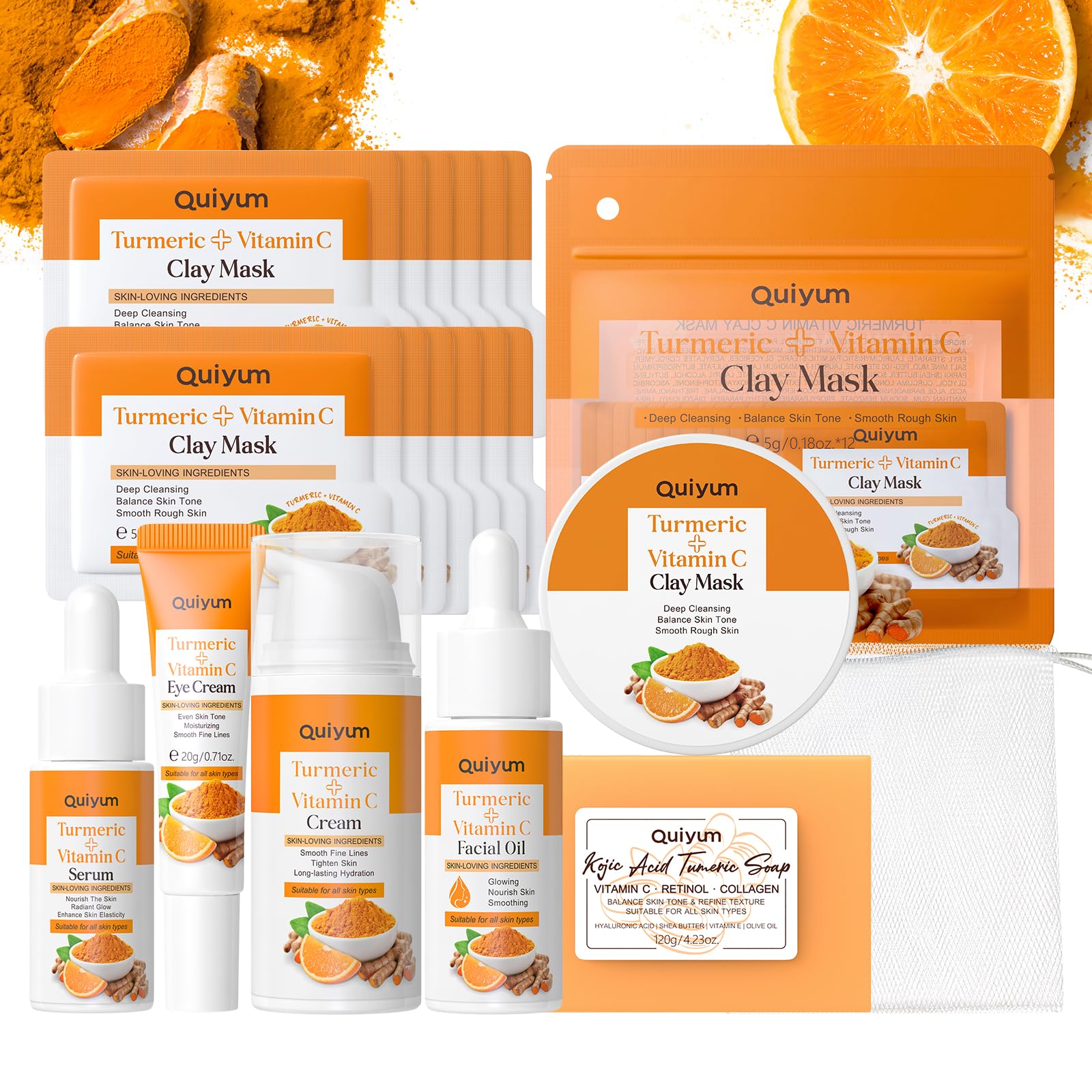 Turmeric Vitamin C Skin Care Set, 5PCS Beauty Routine for Women - QUIYUM