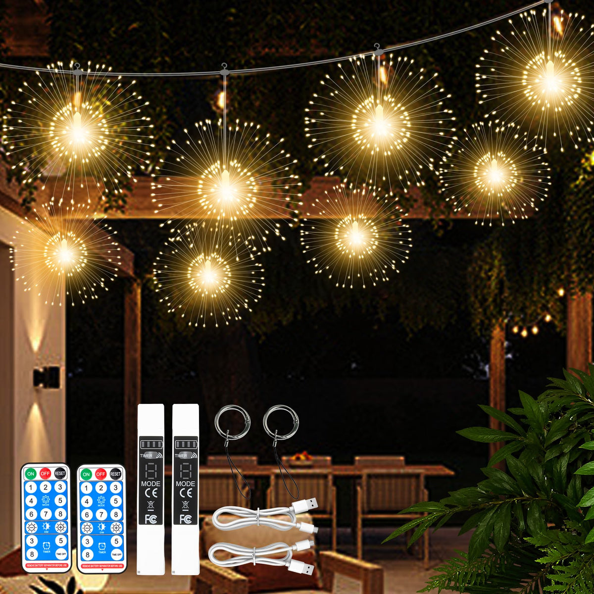 WIND STAR Firework Lights Hanging 480 LED Rechargeable - WIND STAR Official Imagery - 1