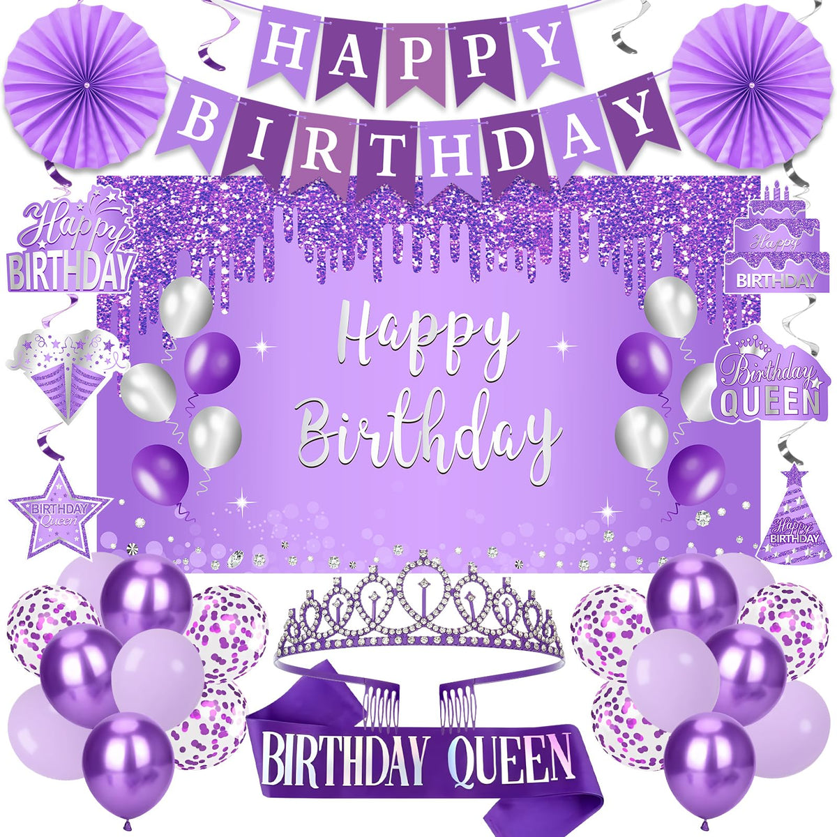 Purple Birthday Decorations for Women Girls Birthday Queen - Eiurteao Official Imagery - 2