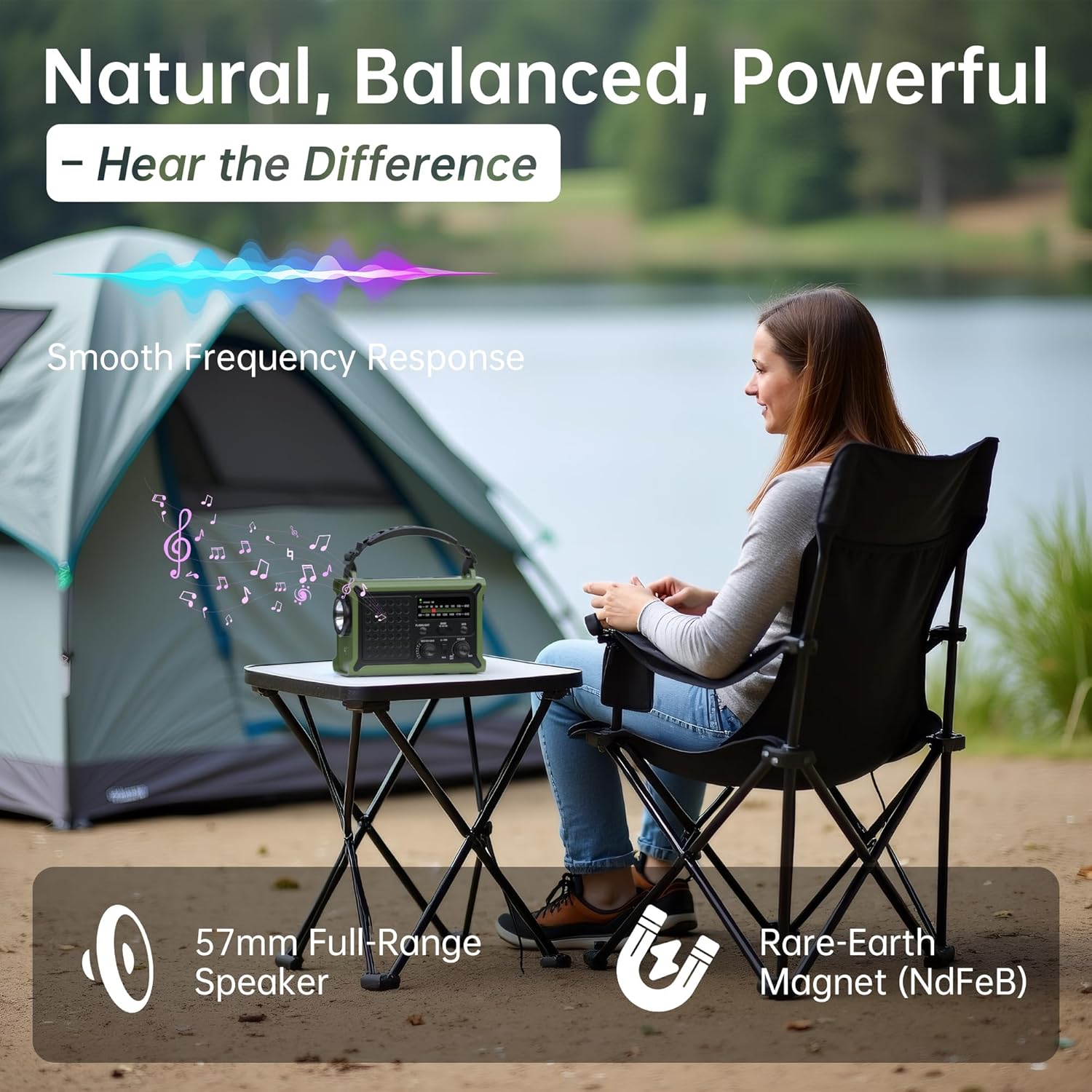 Mesqool solar emergency radio with hand crank, 12000mAh battery, AM/FM/NOAA channels, clear signal, portable survival device