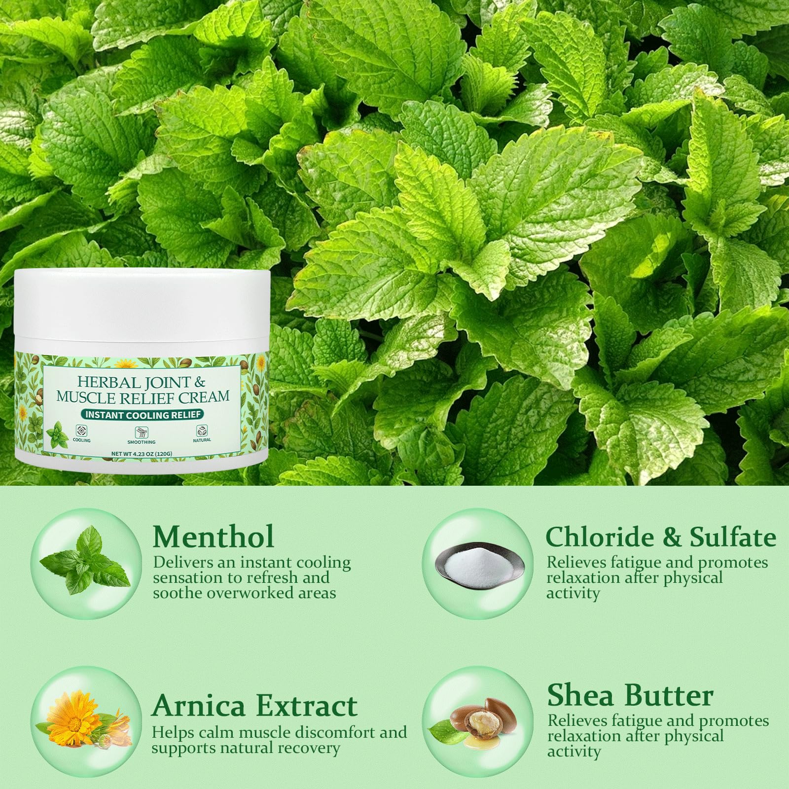 WSJAWH Herbal Menthol Cooling Relief Gel in 4.23 oz bottle, skin moisturizer with soothing menthol for cooling relief.
