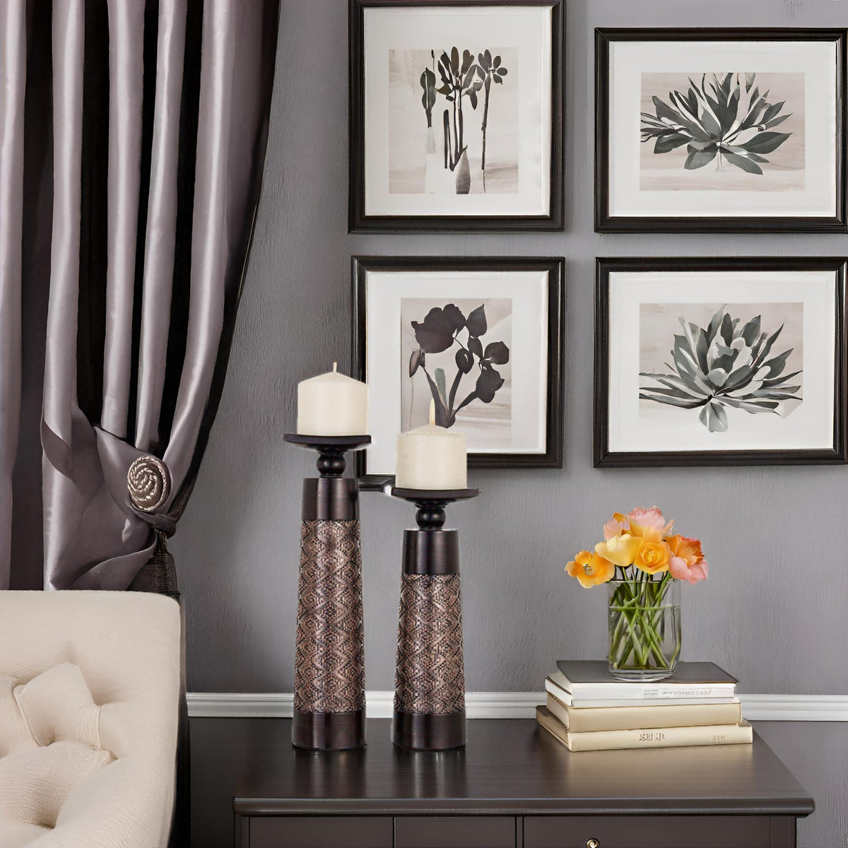 Creative Scents Dublin Brown Pillar Candle Holder Set of 2 - Creative Scents Official Imagery - 5