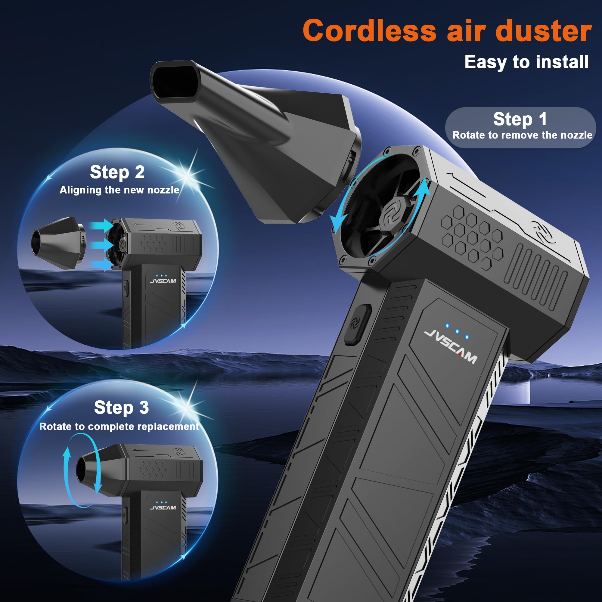 JVSCAM Compressed Air Duster-130000RPM Super Power Air Blower wit by JVSCAM - Angle View 6