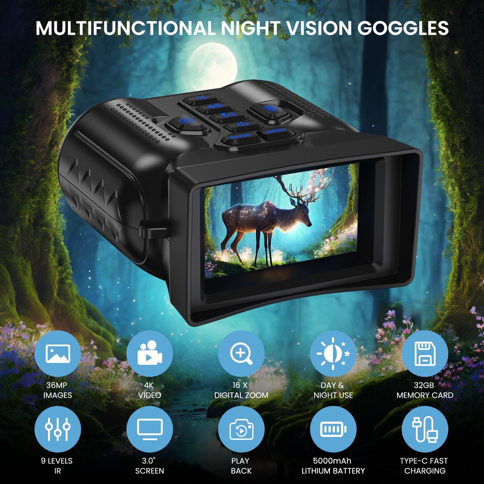 WISHBETY 4K Night Vision Goggles for Adult,1000FT View Range Night Vision Binocu - WISHBETY Official Product View 6
