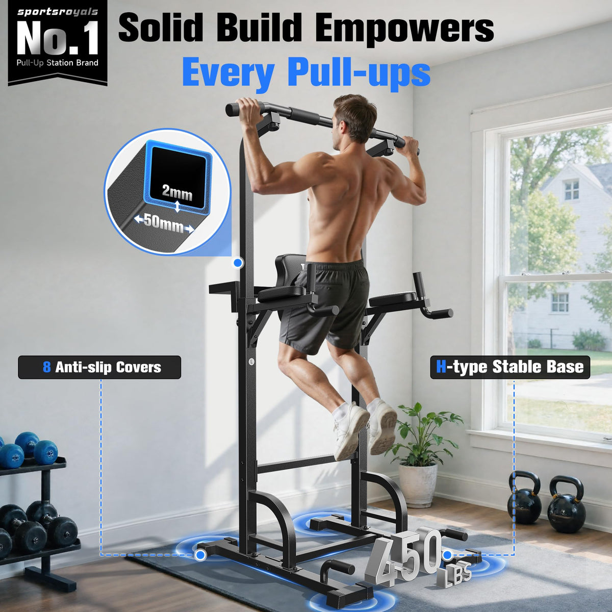 SPORTSROYALS Free Standing Pull Up Bar Power Tower for Home - Sportsroyals Official Imagery - 3