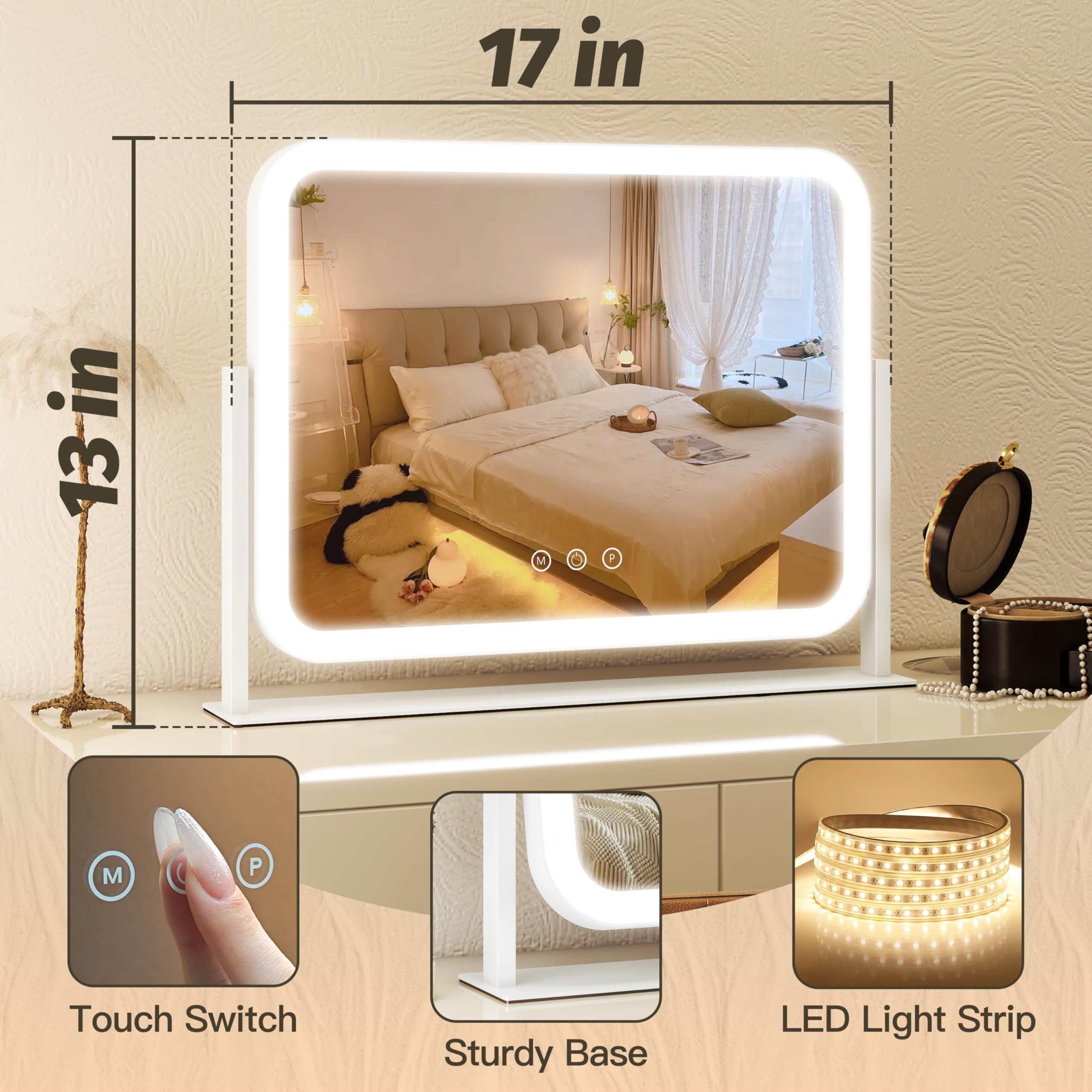 FENNIO Vanity Mirror with Lights 17 x13 Makeup Mirror with - FENNIO Official Imagery - 3