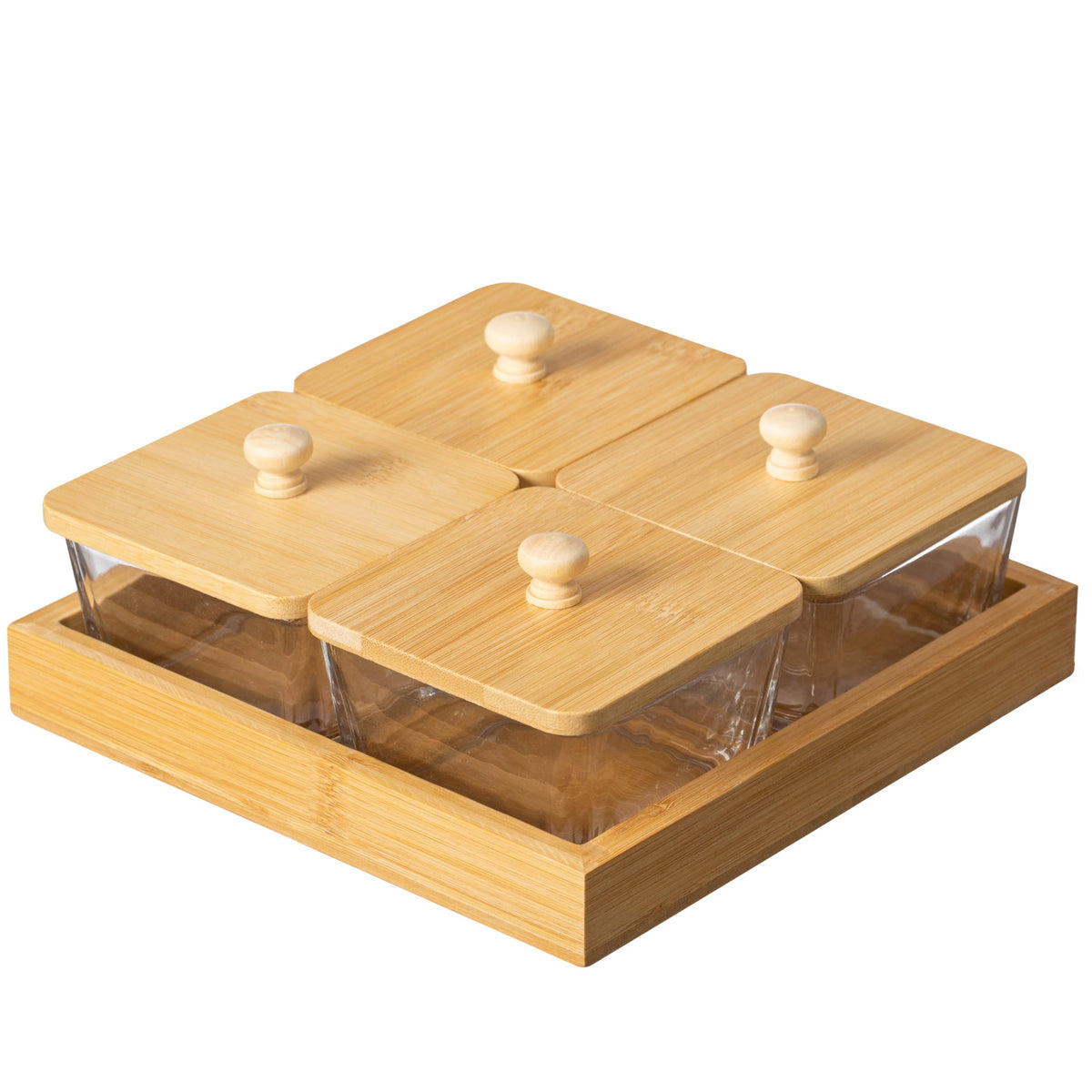 Basicwise Set of 4 Square Glass Jars with Bamboo Lids and - Basicwise Official Imagery - 6