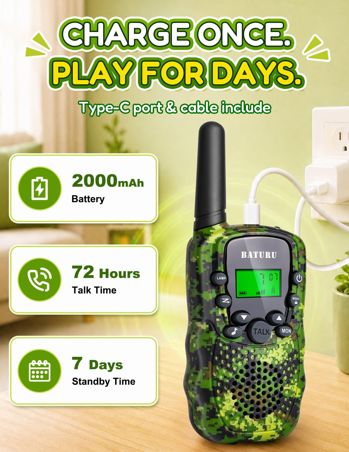 Walkie Talkies for Kids 4 Pack Rechargeable Outdoor Toys - BATURU Official Imagery - 4