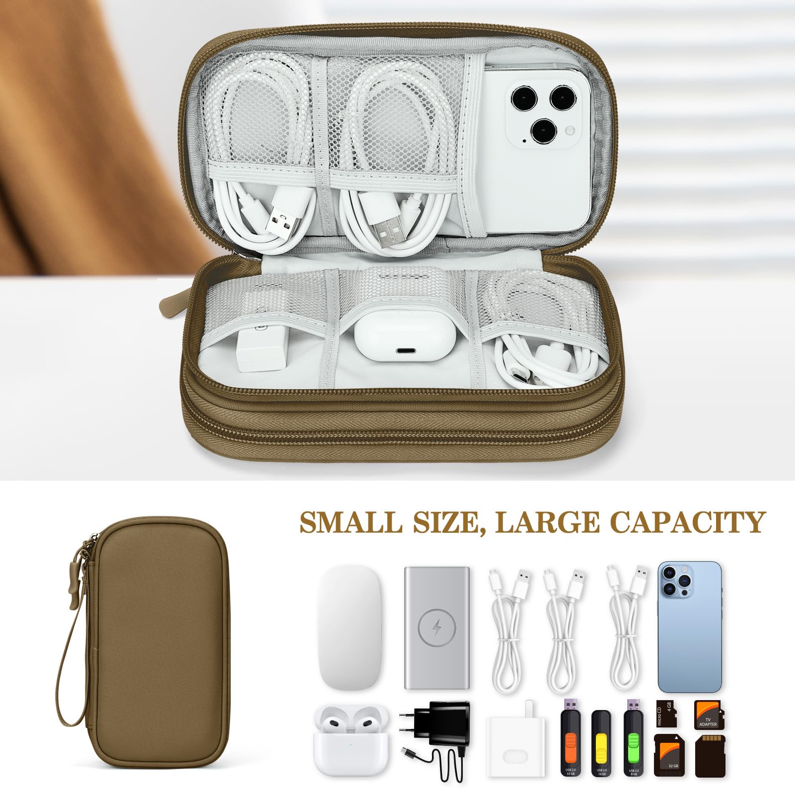 FYY Electronic Organizer, Travel Tech Pouch Bag, Cable Organizer Brown - View 6