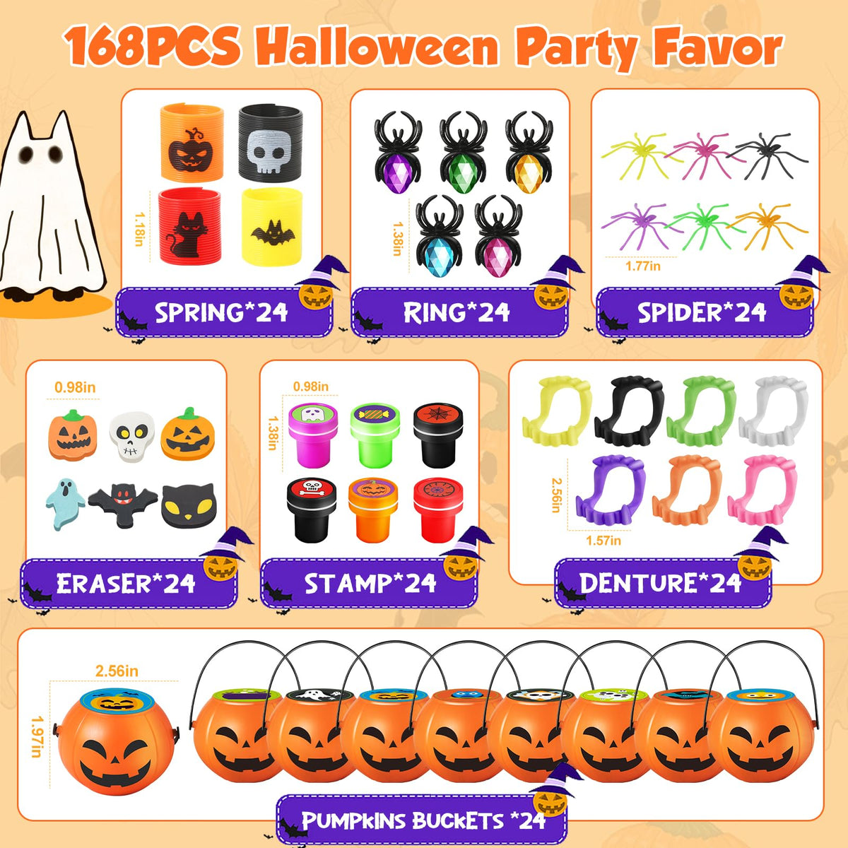 168pcs Halloween Party Favors for Kids Prefilled Pumpkins - OCHIDO Official Imagery - 4