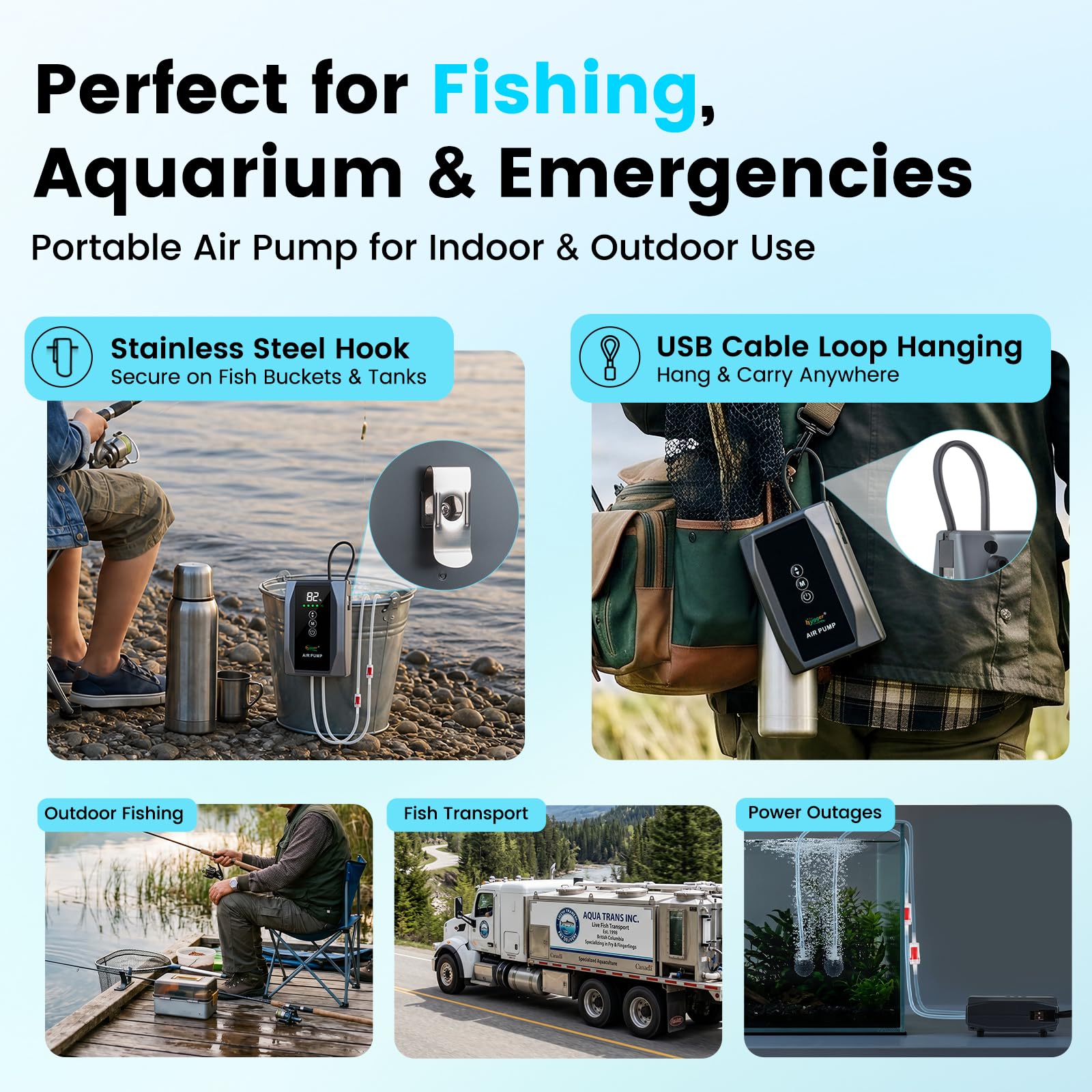 hygger Battery Powered Aquarium Air Pump up to 150 Gal with Digit - hygger Official Product View 7