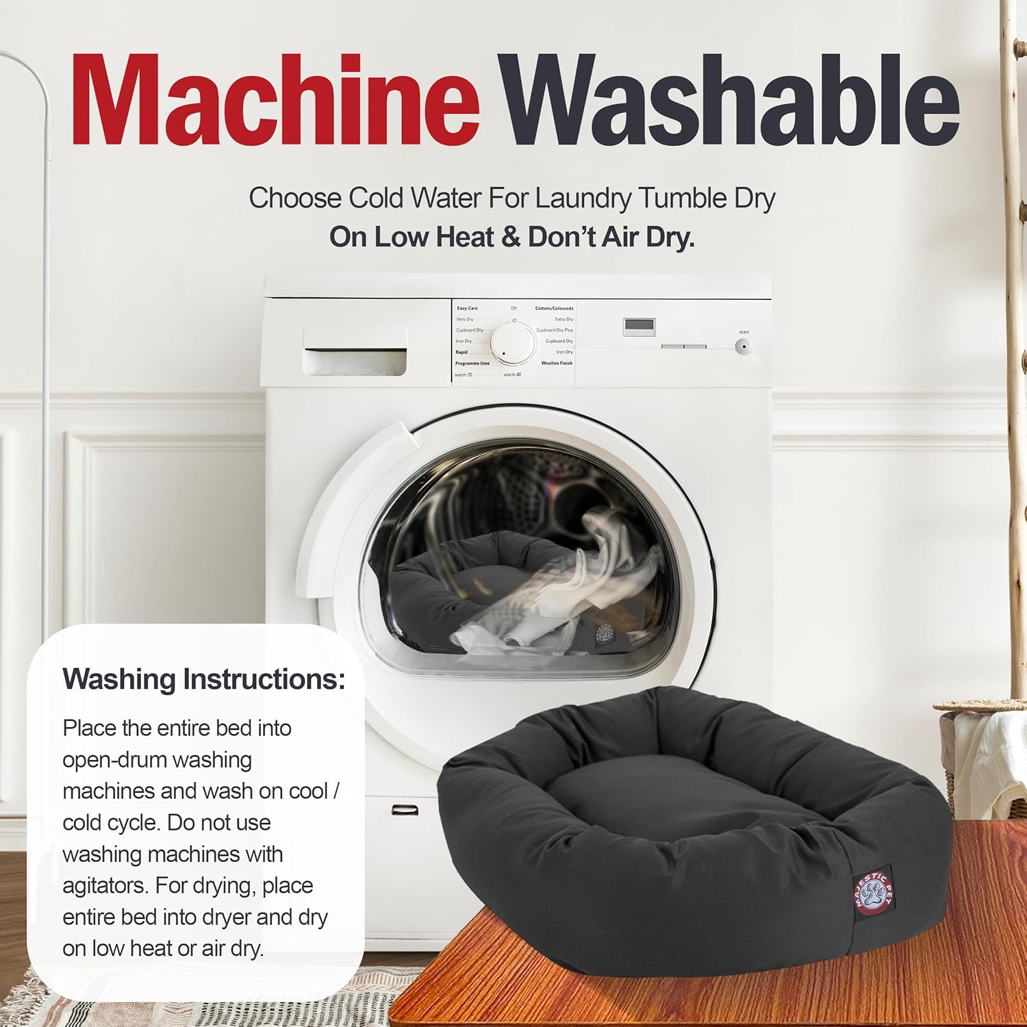 Majestic Pet 32-inch washable bagel-shaped calming dog bed with cozy soft round design for small to medium dogs.