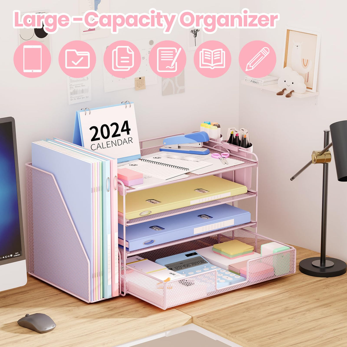 Desk Organizer 4 Tier Desktop File Organizer with Drawer and - OPNICE Official Imagery - 5