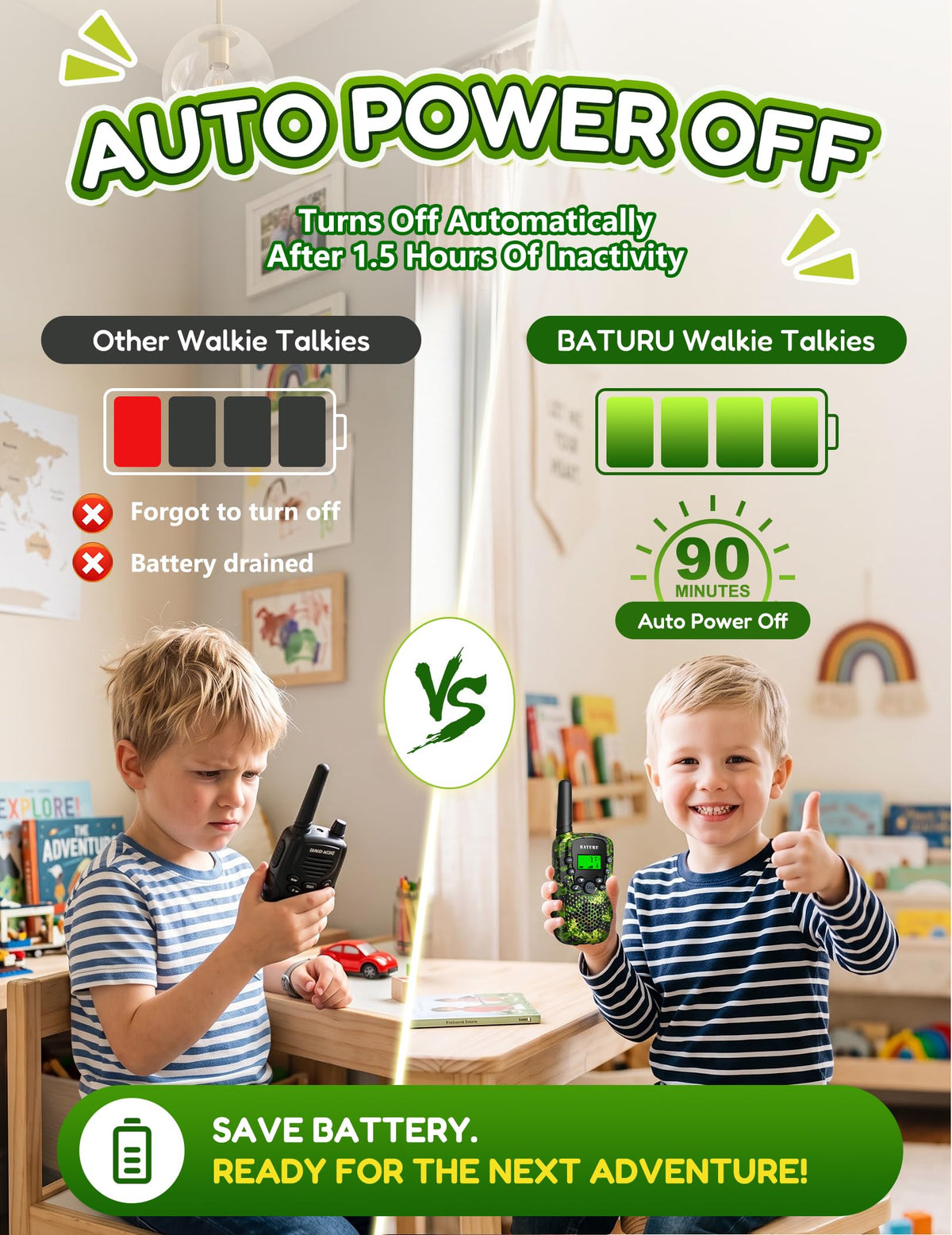 Walkie Talkies for Kids 4 Pack Rechargeable Outdoor Toys - BATURU Official Imagery - 5