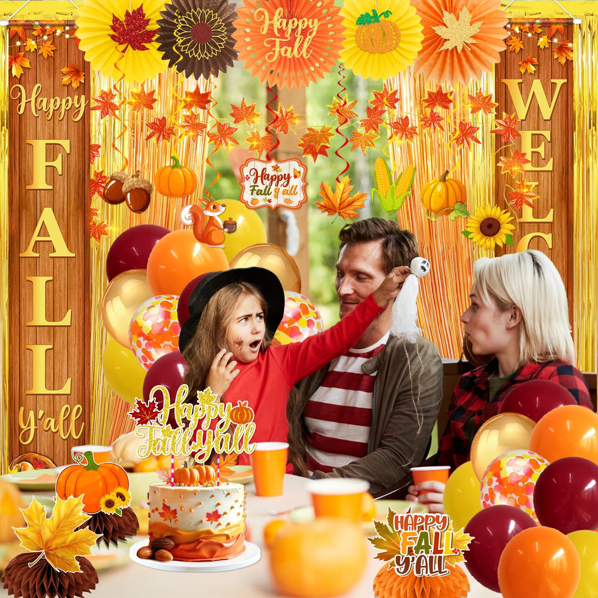 Fall Party Decorations Set Happy Fall Banner Hanging Swirls - Peghoqu Official Imagery - 8