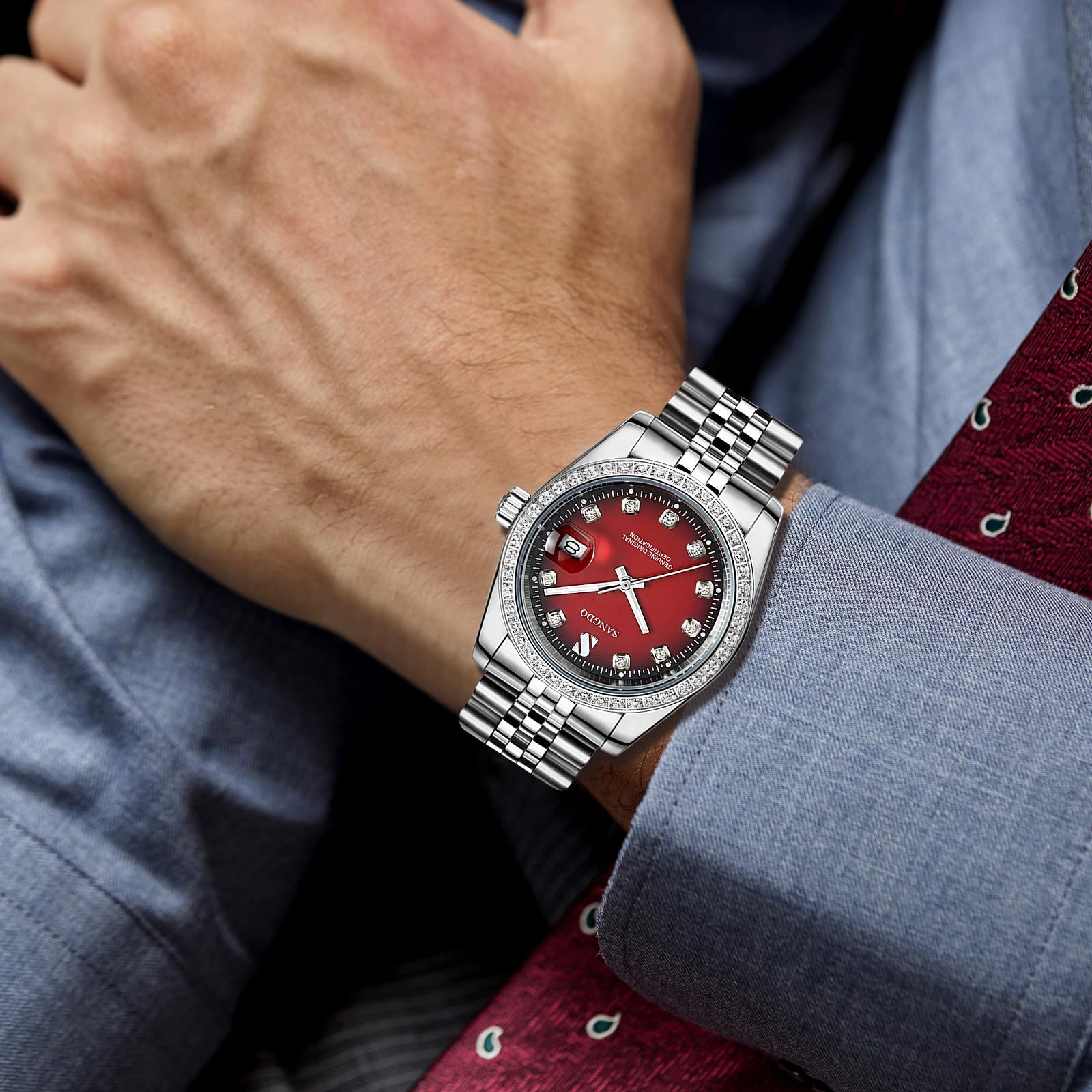 Gosasa Men's Automatic Mechanical Watch – Silver Red