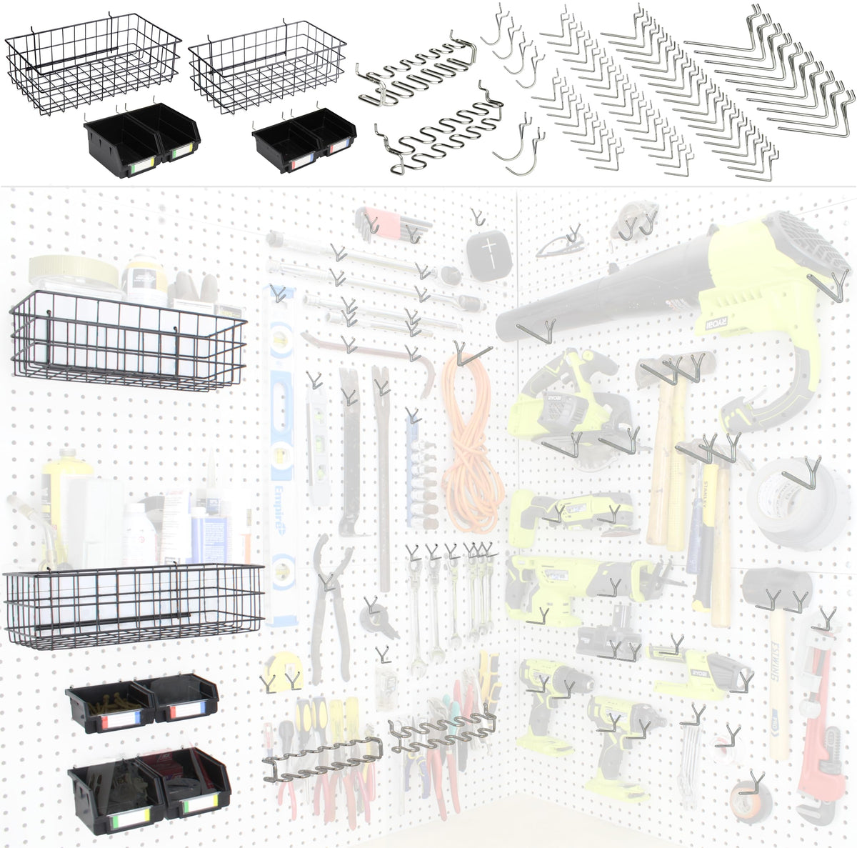Peg Board Hooks for Hanging Tools with Bins and Baskets Tool - Right Arrange Official Imagery - 1