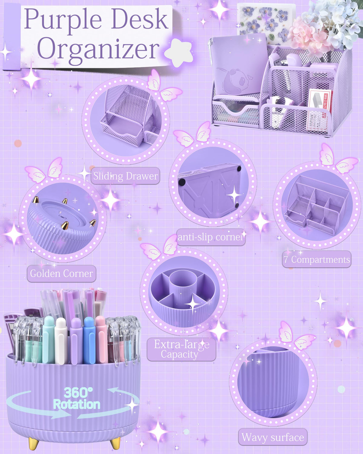 Purple Desk Accessories and Organizers with Desk Organizer - Vamrak Official Imagery - 4