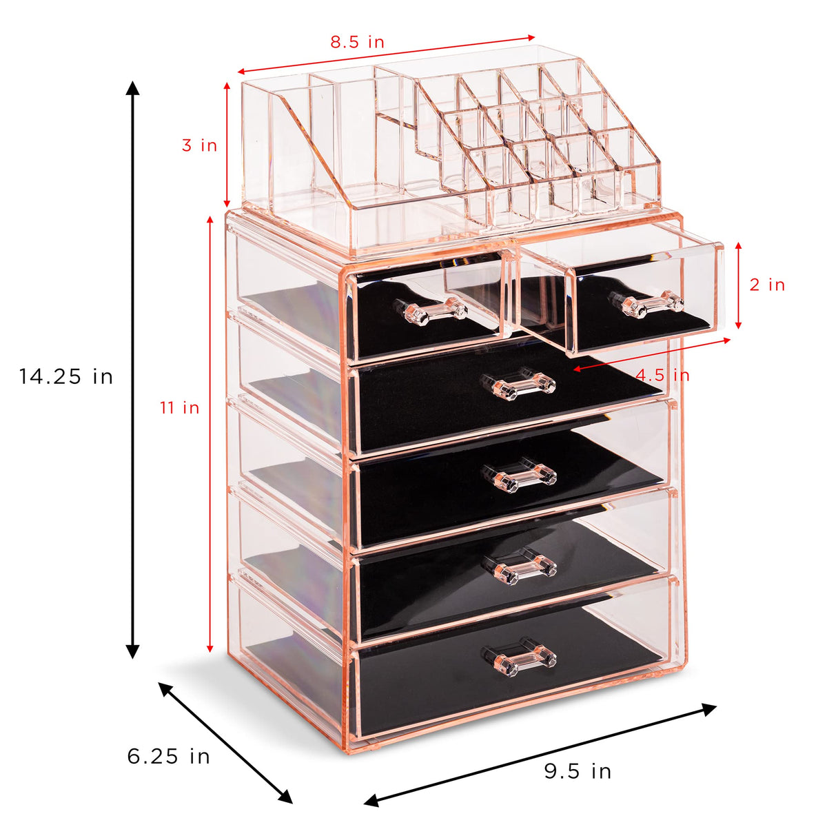 Sorbus Makeup Organizer 6 Drawer Acrylic 2 Piece Set - Sorbus Official Imagery - 4