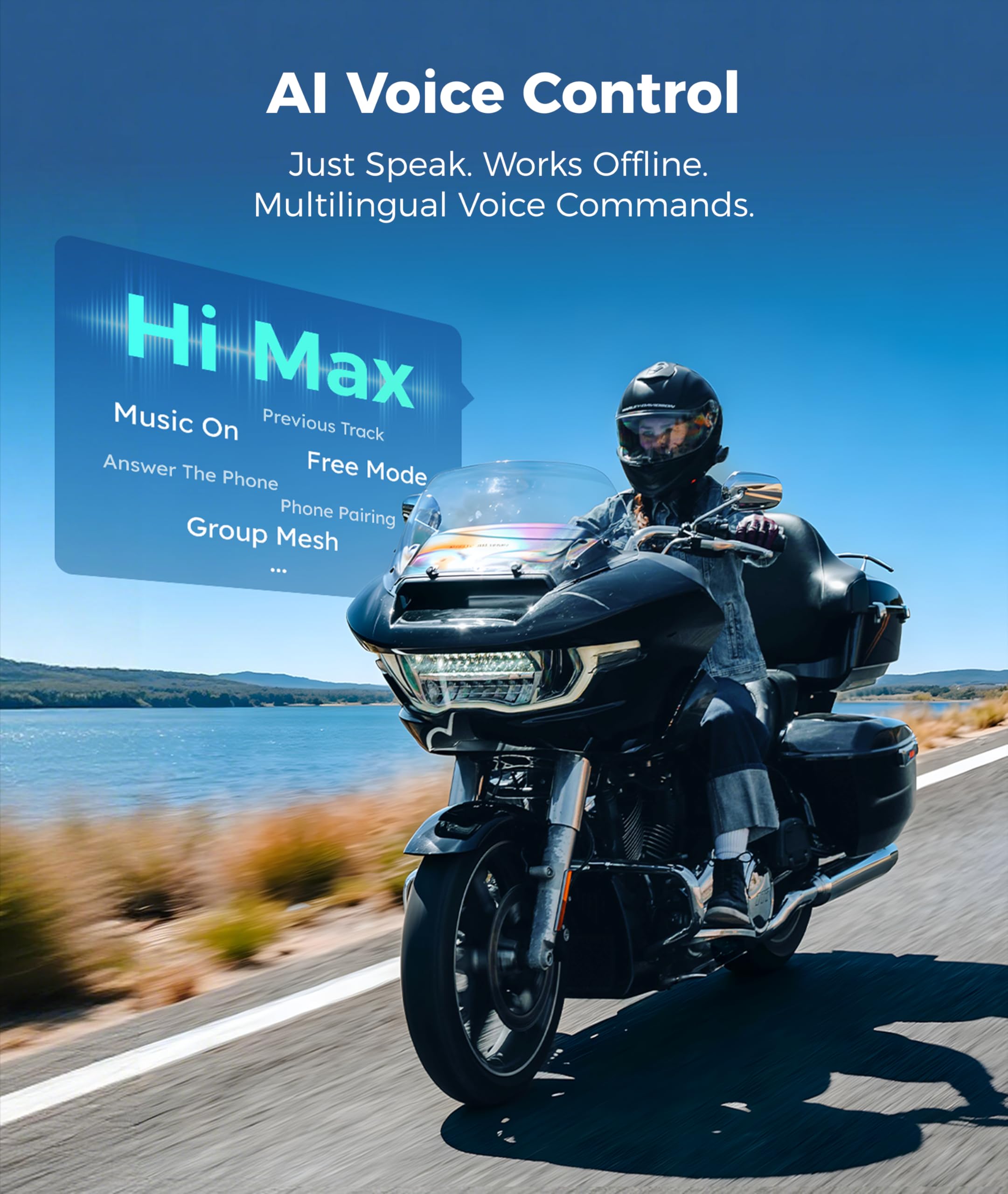 ASMAX F1s Motorcycle Bluetooth Headset with Smart Voice Control, by ASMAX - Angle View 4