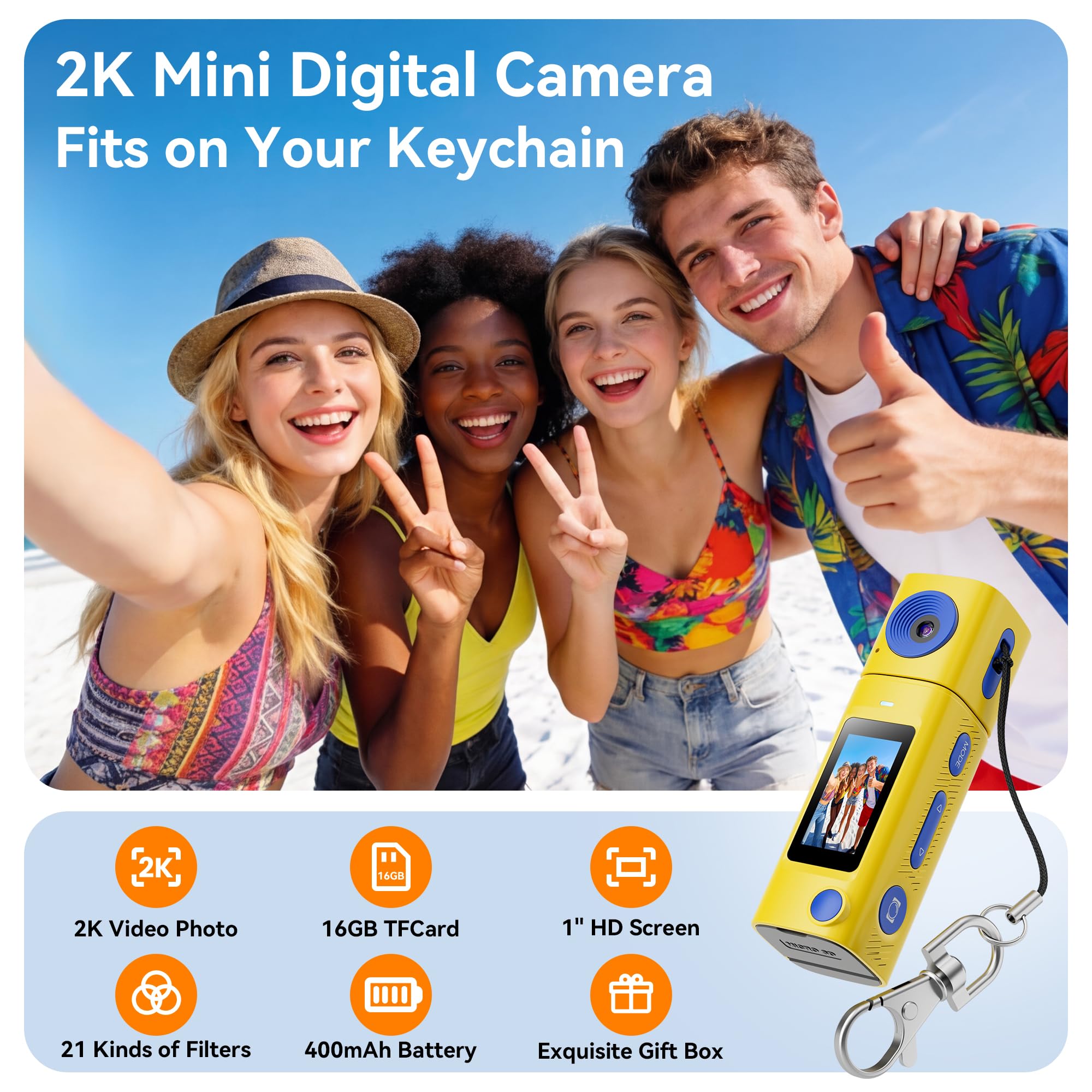 AUCAKU Mini Keychain Digital Camera:2K Digital Mini Camera with 16GB C - View 2