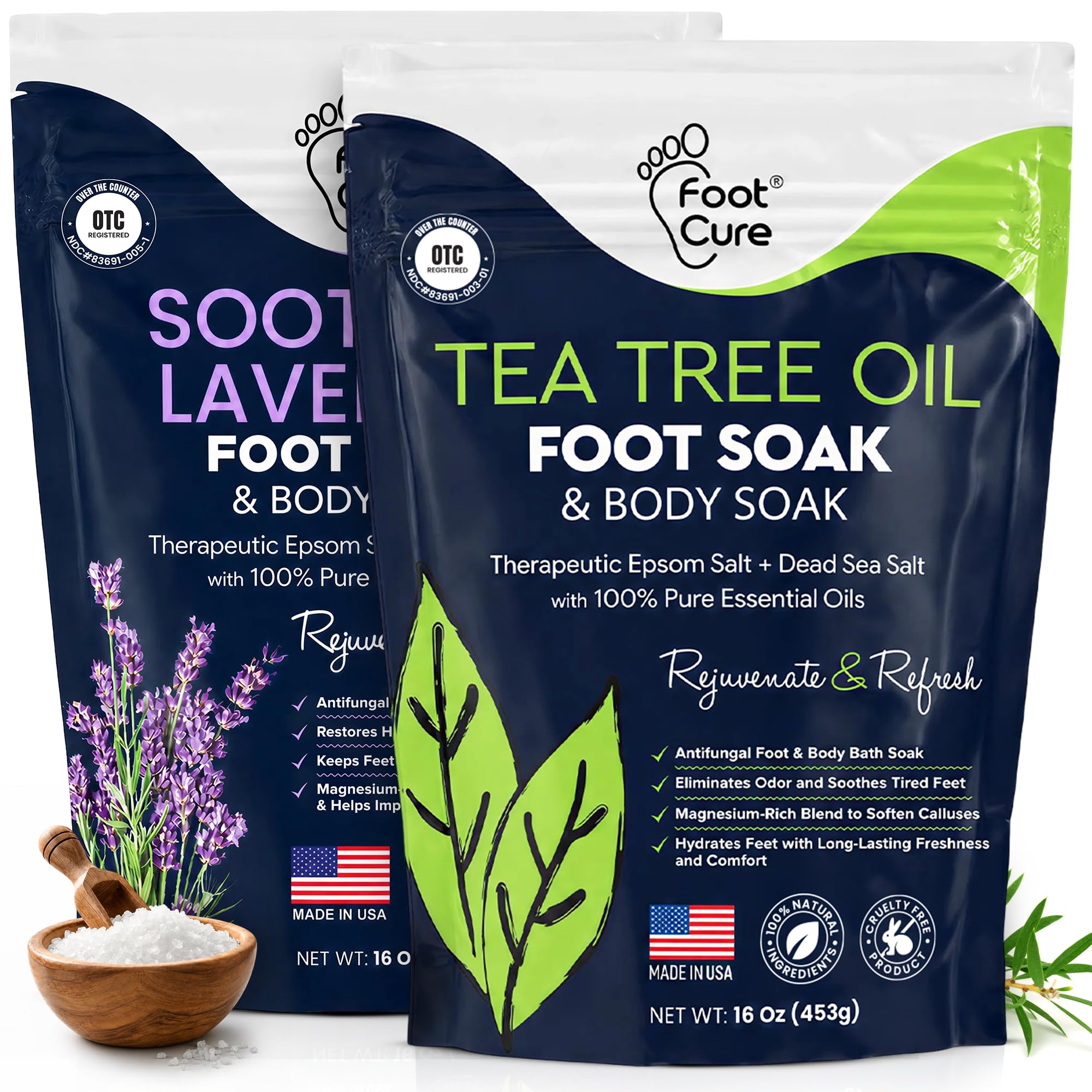 Tea Tree Oil Epsom Salt Foot Soak for Toenail Fungus Treatment, - FOOT CURE