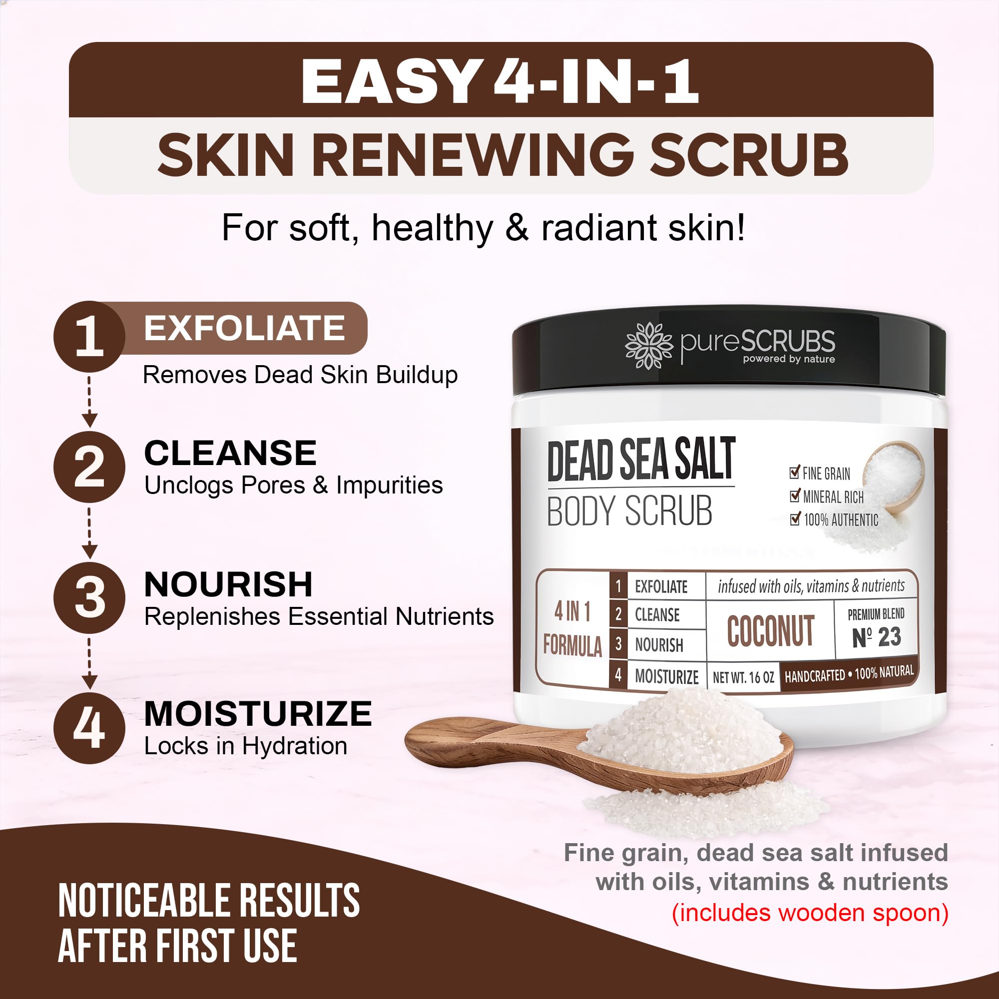 pureSCRUBS Premium Coconut Body Scrub Set, Exfoliating Dead Sea Salt Scrub - pureSCRUBS Official Product View 4