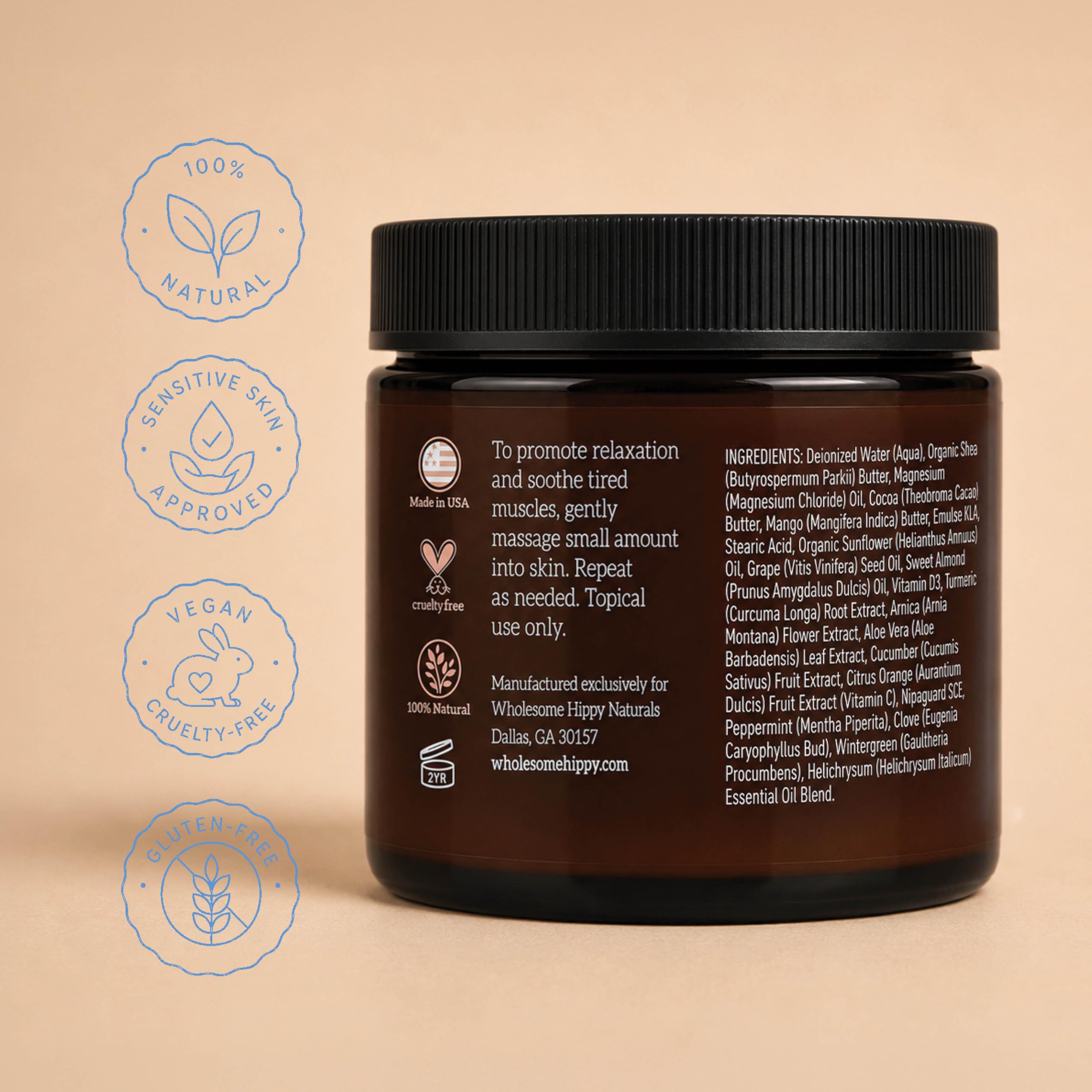 WHOLESOME HIPPY Restore, All-Natural Cooling Magnesium Calm Cream, 4 oz