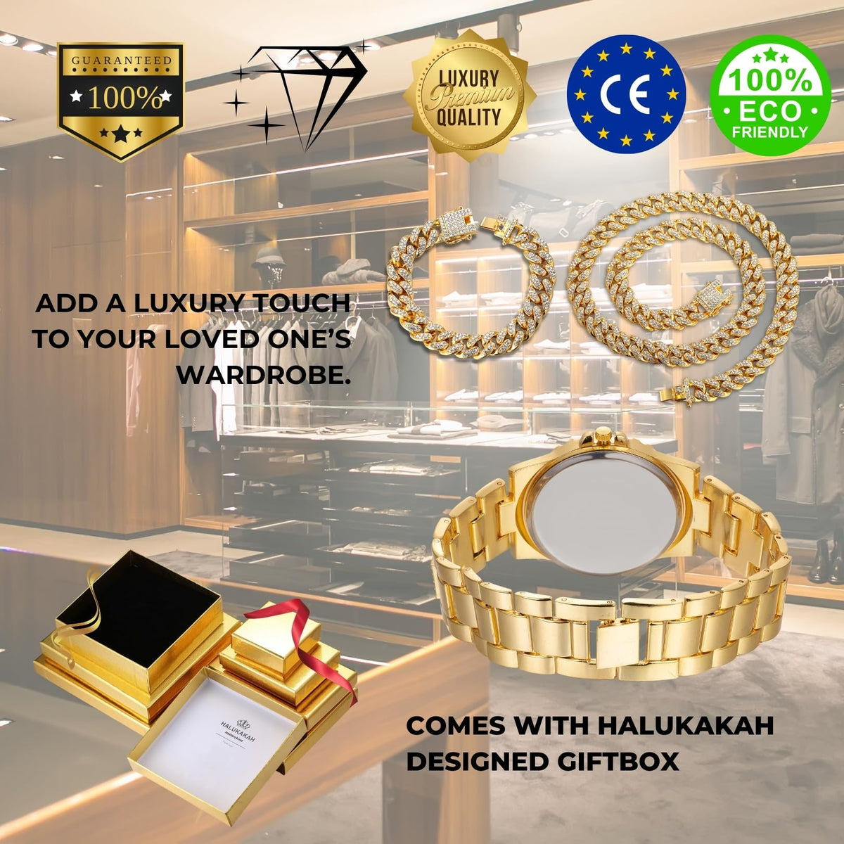 Halukakah Diamonds Gold Watch Iced Out Men s 18K Real Gold - Halukakah Official Imagery - 7