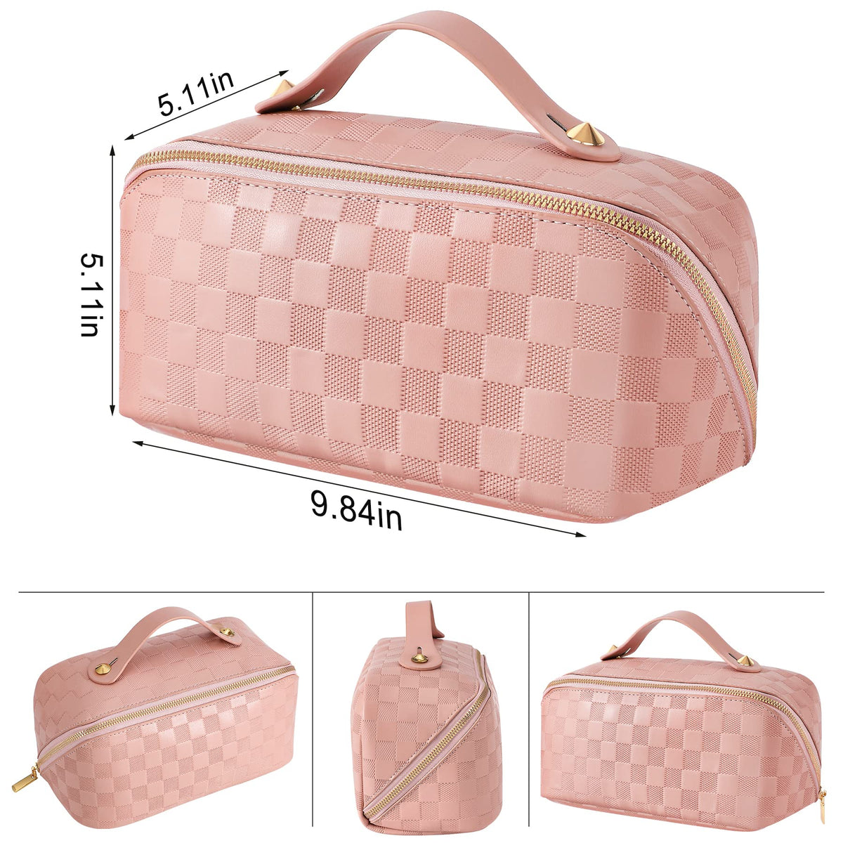 ALEXTINA Travel Makeup Bag PU Leather Cosmetic Bag Pink - ALEXTINA Official Imagery - 4