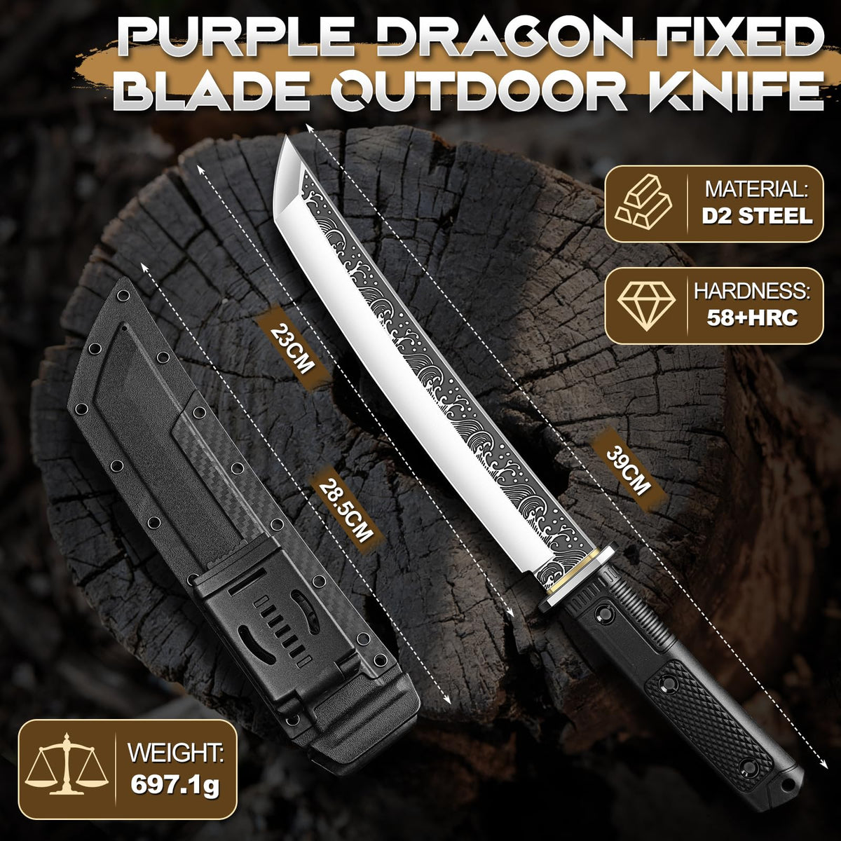 Purple Dragon Tanto Knife with Sheath - Purple Dragon Official Imagery - 8