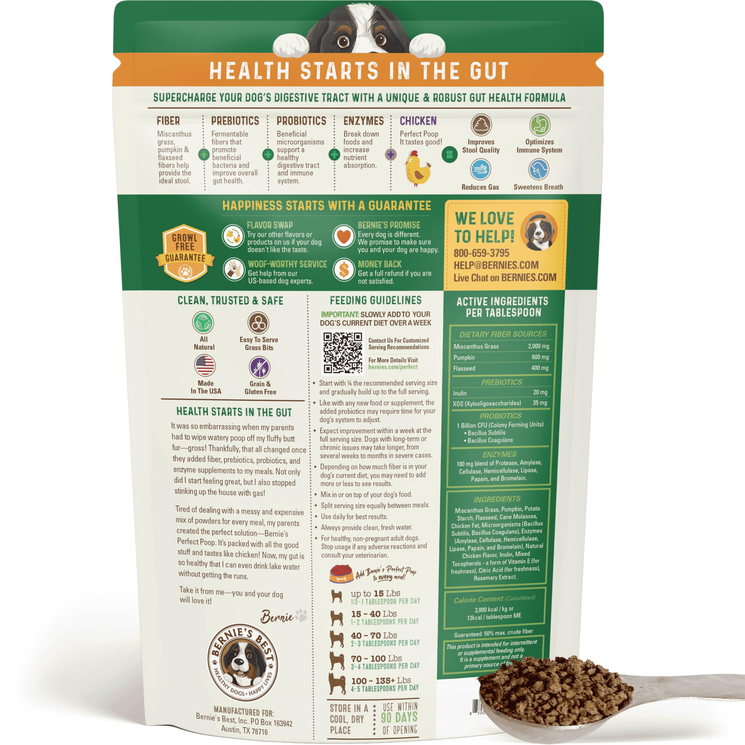 Bernie's Perfect Poop 4-in-1 Dog Digestion Supplement, Chicken, 12.8 oz - Bernie's Official Product View 3