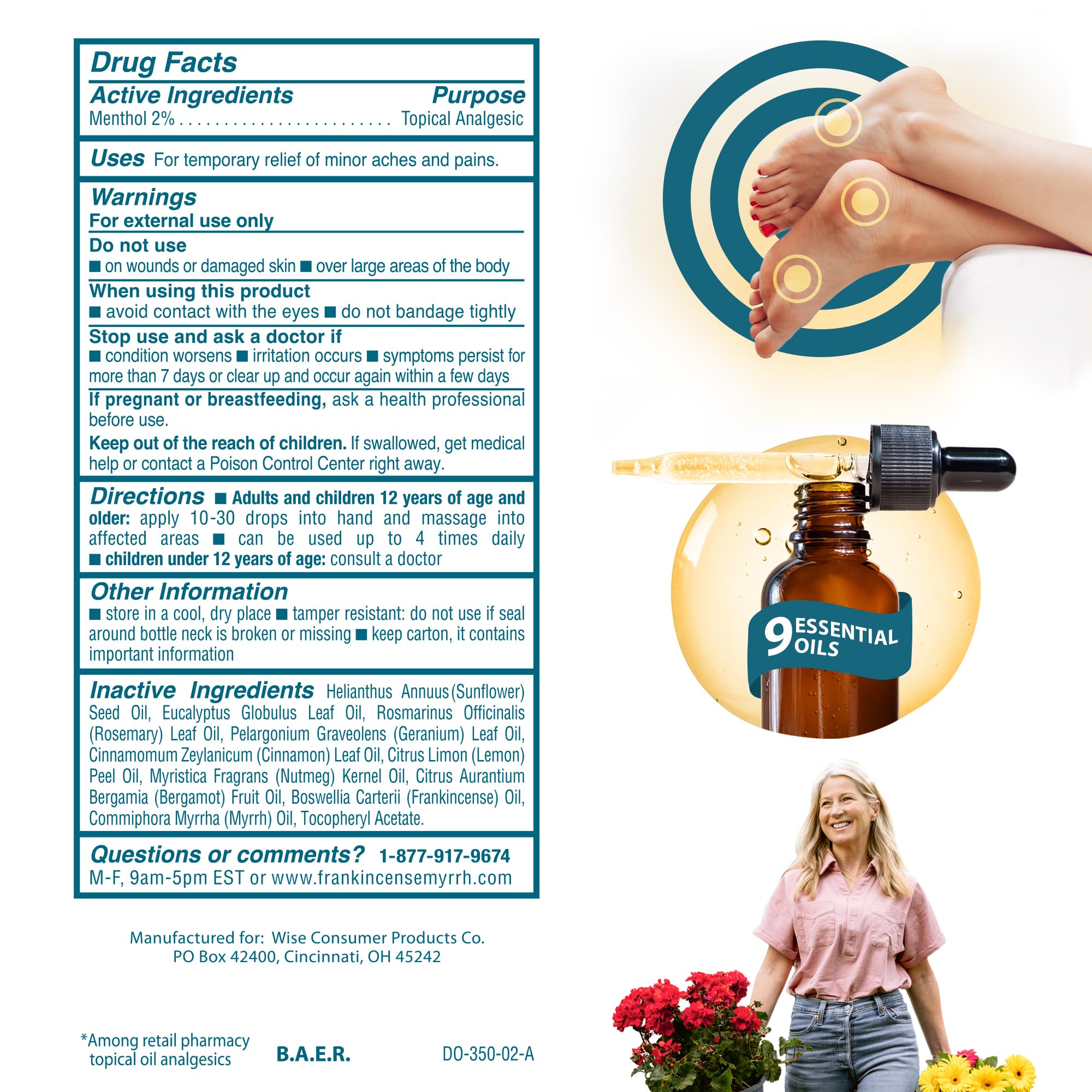 Frankincense & Myrrh neuropathy foot pain relief oil bottle, 2oz, with natural herbal ingredients for soothing foot pain.