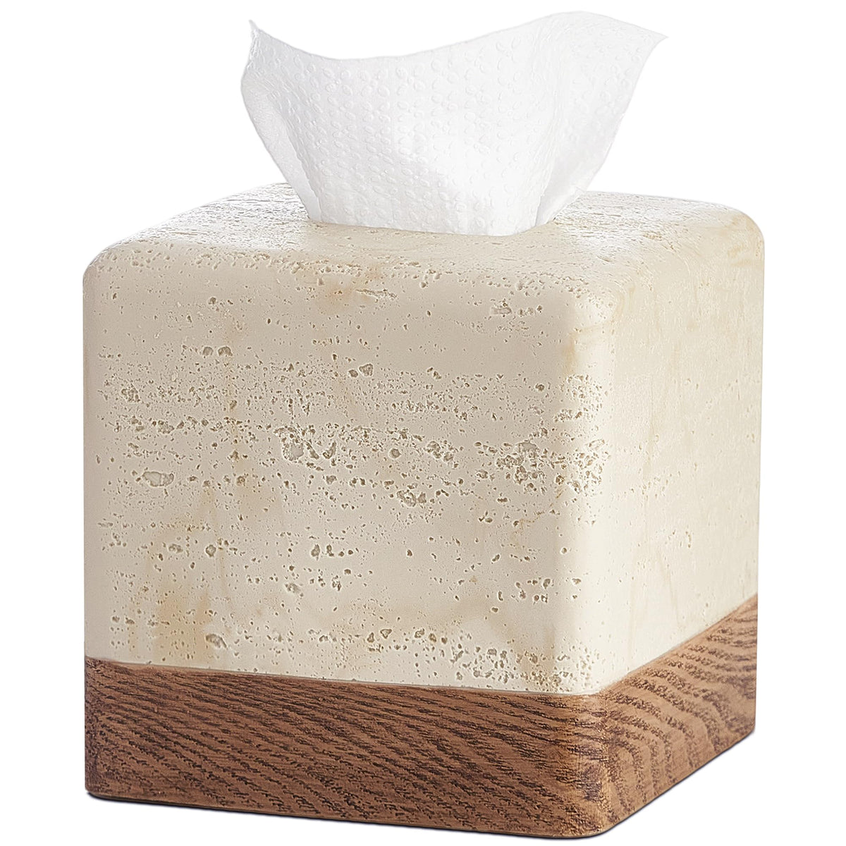Natural Travertine Look Match Wooden Square Tissue Box Cover - Polytree Official Imagery - 1