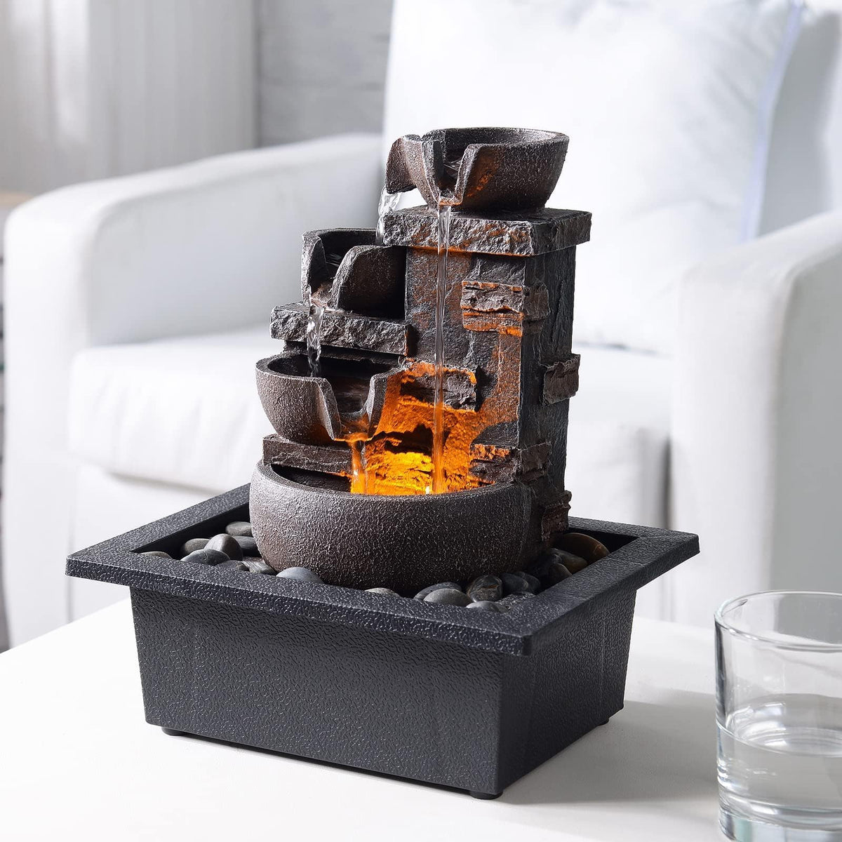 Tabletop Water Fountain Indoor Waterfall with Resin Rock - Kalona Official Imagery - 5